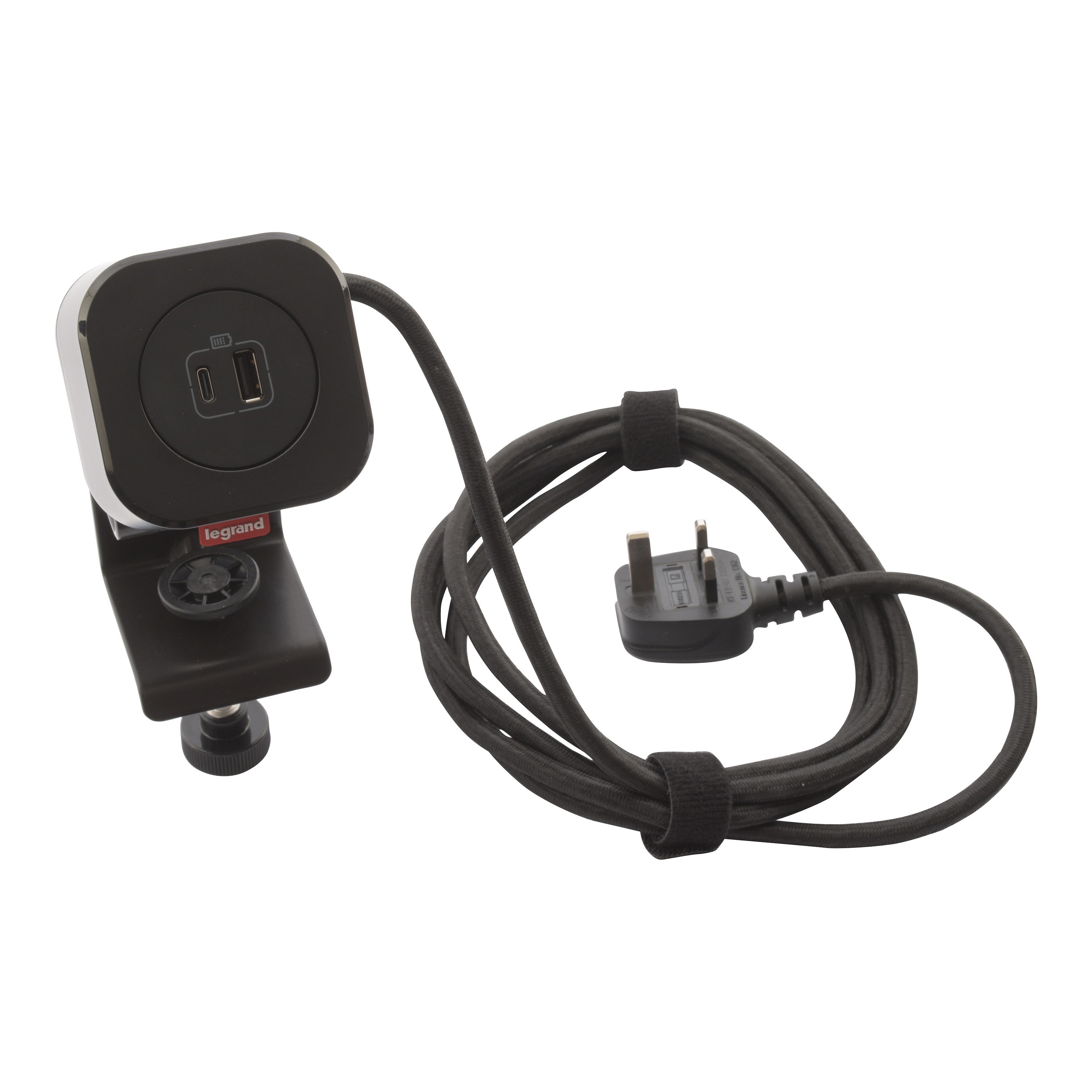 Planet Wattohm - Prise Electr'on USB A+C 1 poste - cordon 2,5m fiche BS - livré complet - noir