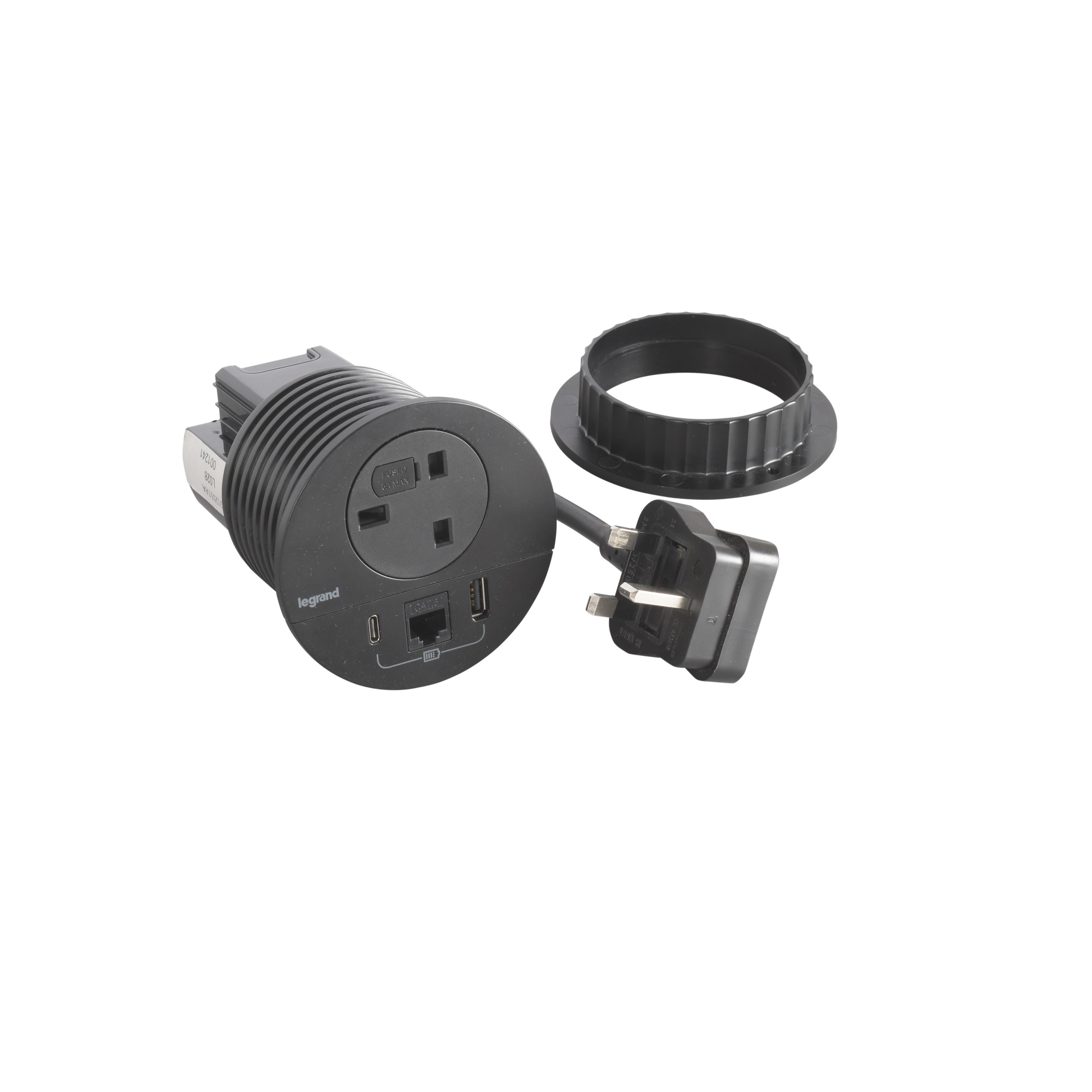 Planet Wattohm - Disq80 Incara 2P+T BS + USB A+C + RJ45 + cordon 2m fiche BS1363 - noir