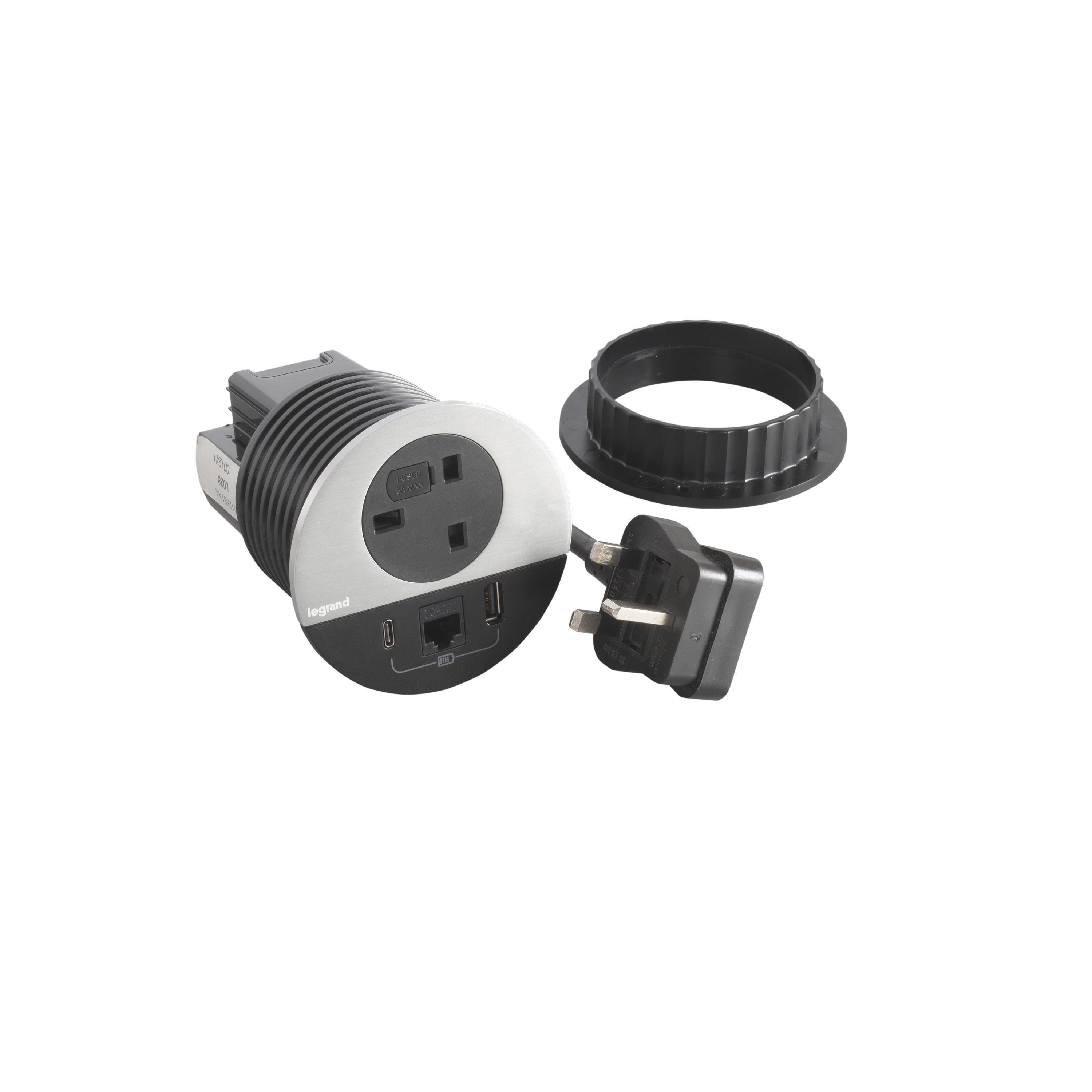 Planet Wattohm - Disq80 Incara 2P+T BS + USB A+C + RJ45 + cordon 2m fiche BS1363 - métal