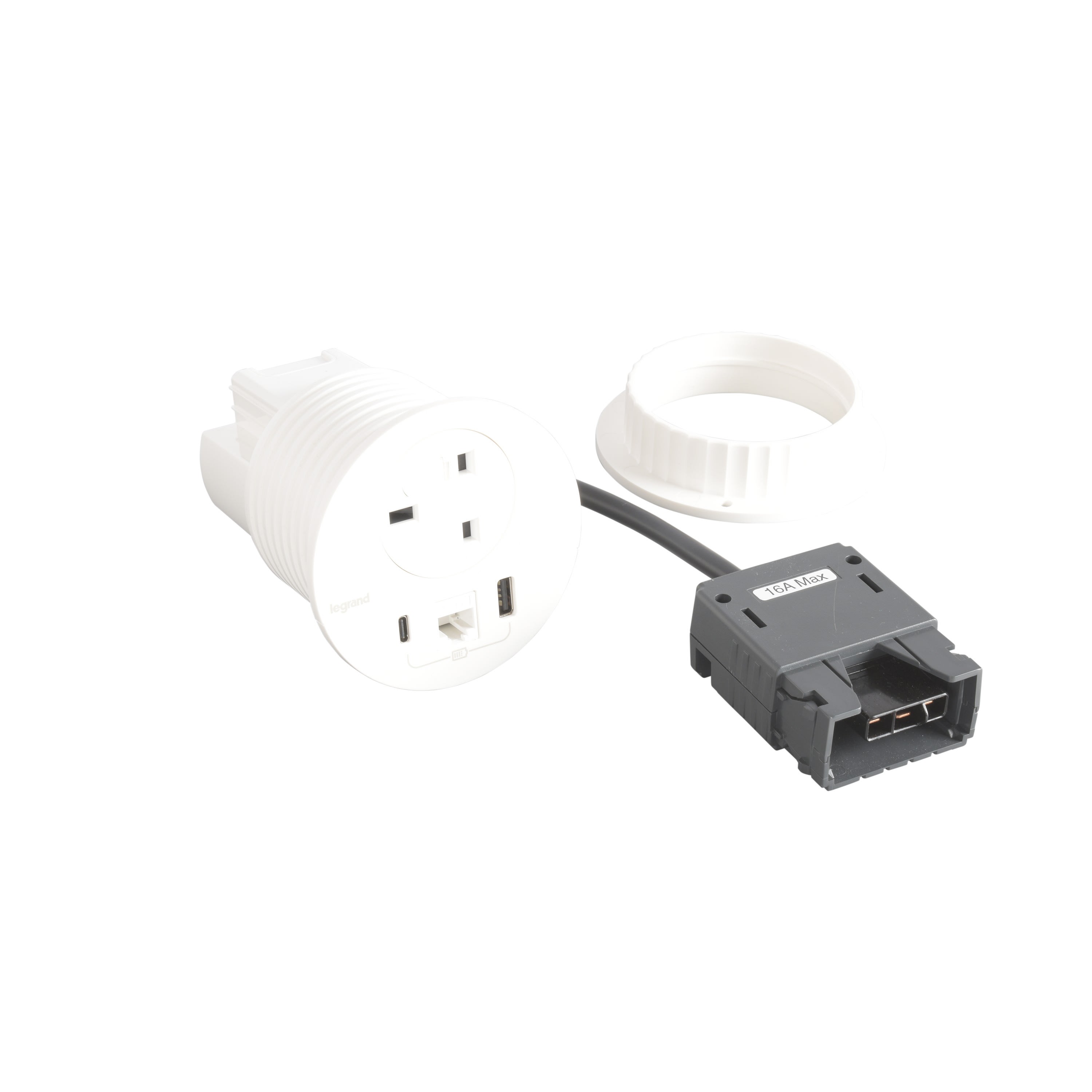 Planet Wattohm - Disq80 Incara 2P+T BS + USB A+C + RJ45 + cordon 2m fiche Intersoc - blanc