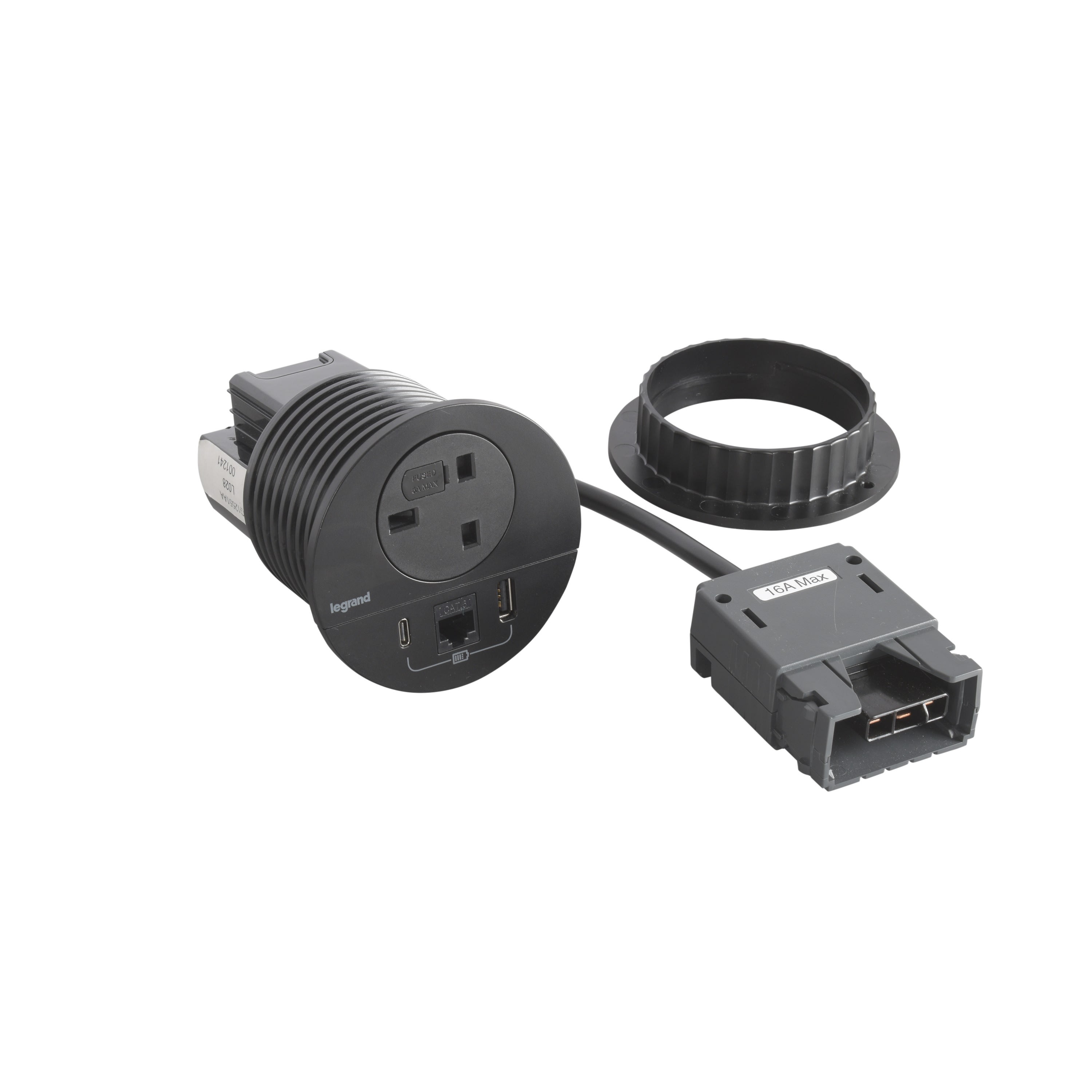 Planet Wattohm - Disq80 Incara 2P+T BS + USB A+C + RJ45 + cordon 2m fiche Intersoc - noir