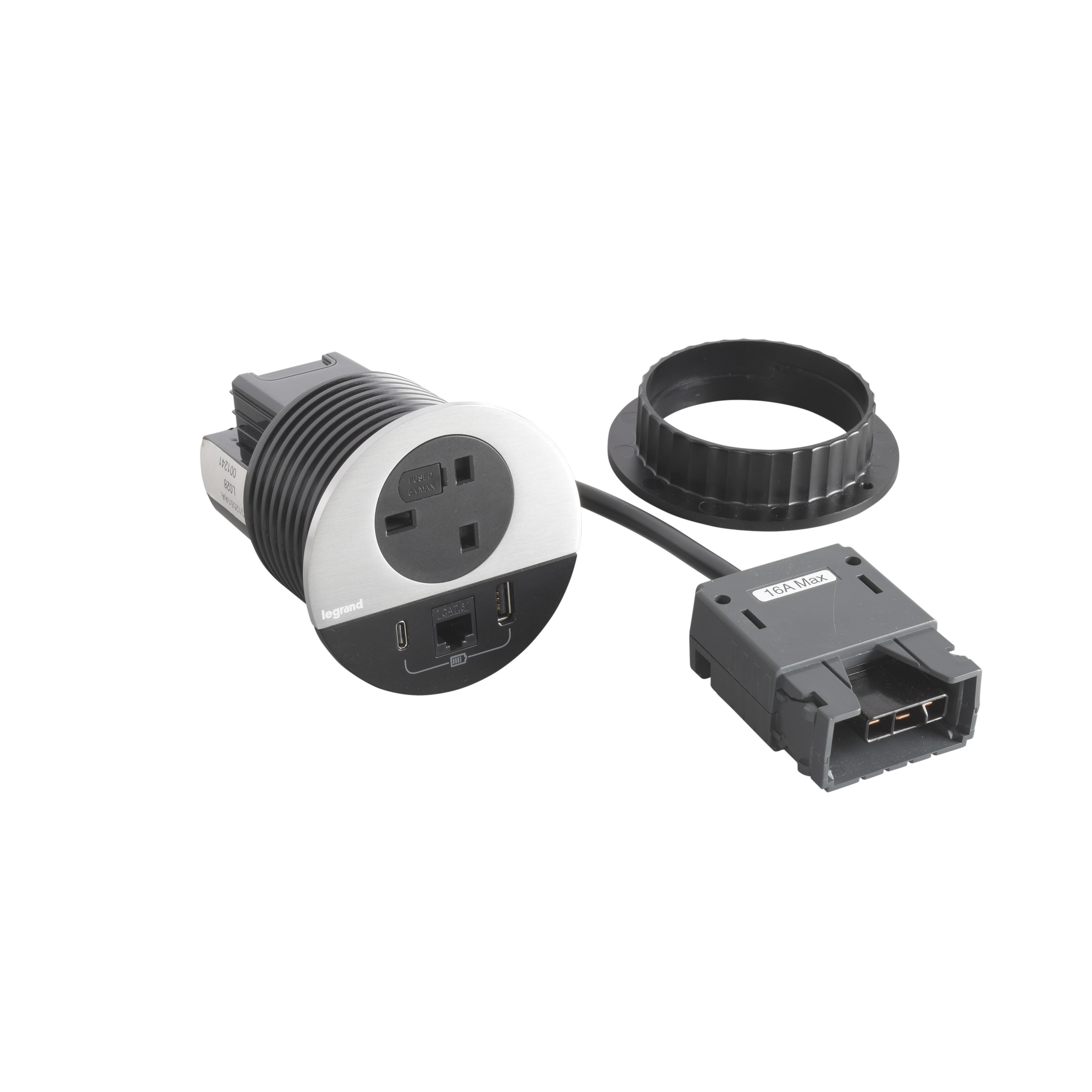 Planet Wattohm - Disq80 Incara 2P+T BS + USB A+C + RJ45 + cordon 2m fiche Intersoc - métal