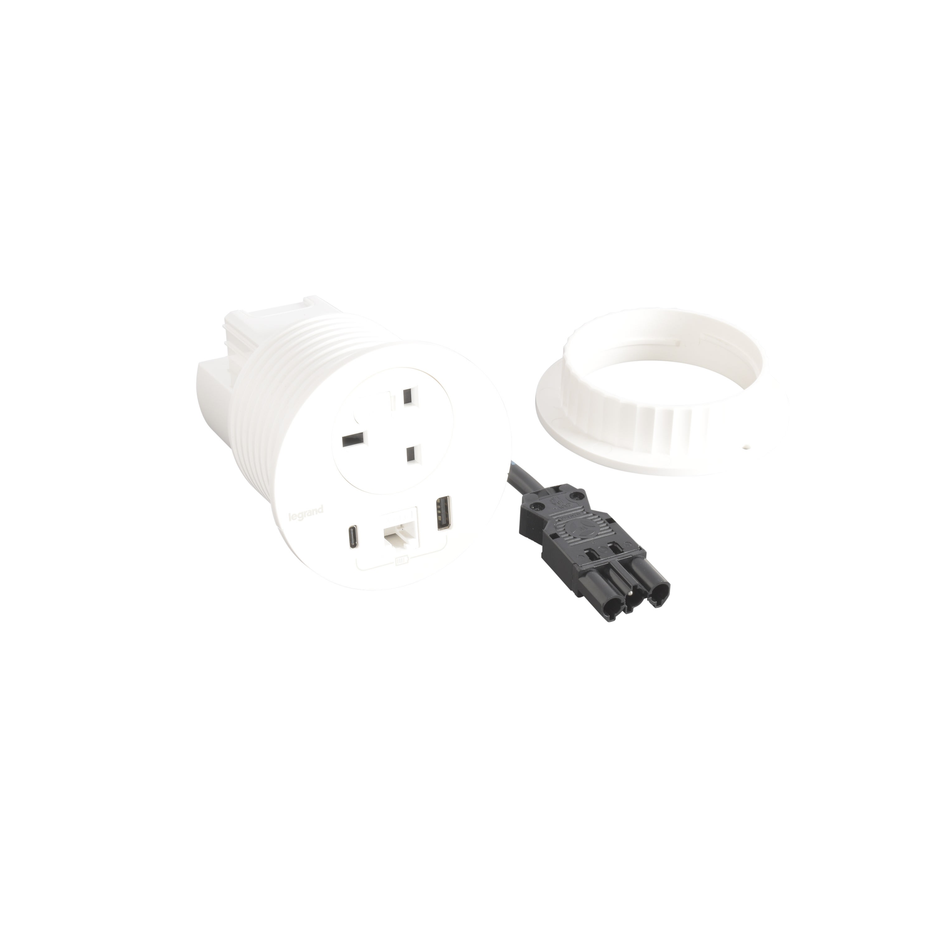 Planet Wattohm - Disq80 Incara 2P+T BS + USB A+C + RJ45 + cordon 0,5m fiche Wieland - blanc
