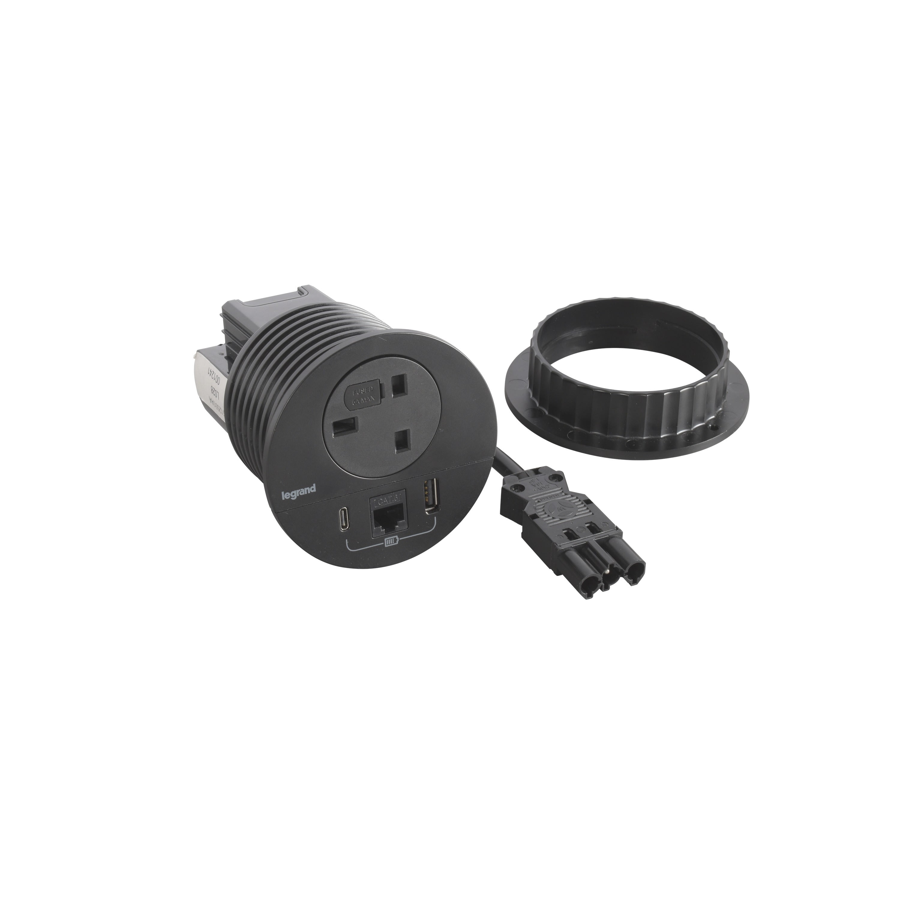 Planet Wattohm - Disq80 Incara 2P+T BS + USB A+C + RJ45 + cordon 0,5m fiche Wieland - noir