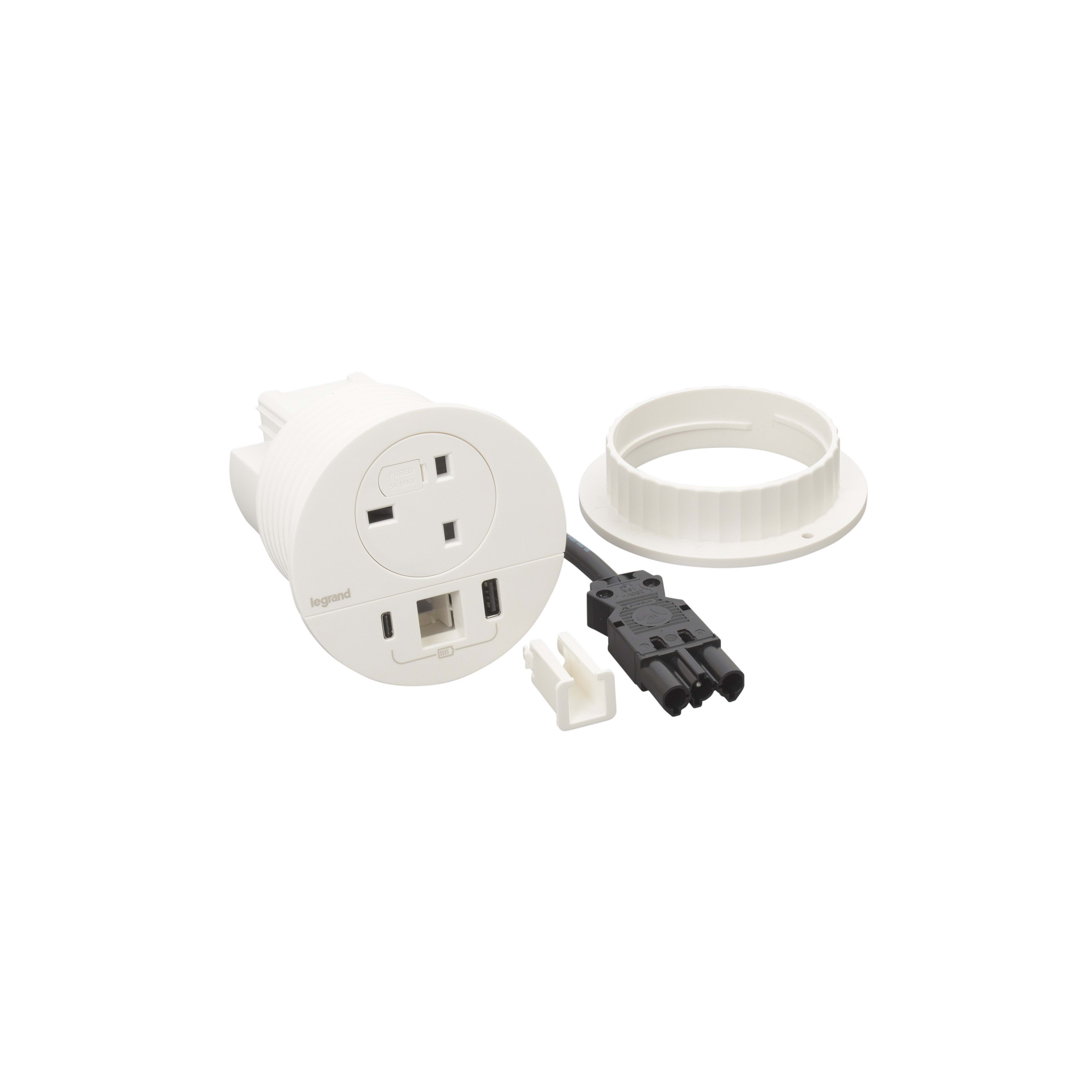 Planet Wattohm - Disq80 Incara 2P+T BS + USB A+C + sortie câble + cord 0,5m Wieland - blanc
