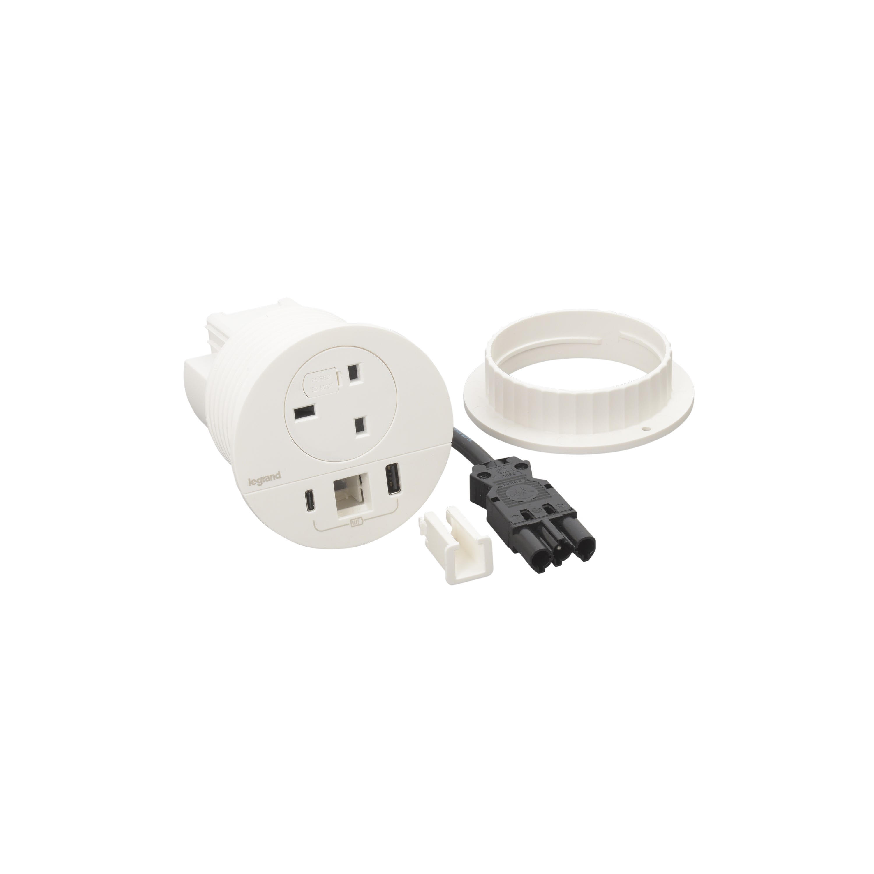 Planet Wattohm - Disq80 Incara 2P+T BS + USB A+C + sortie câble + cord 0,5m Wieland - blanc