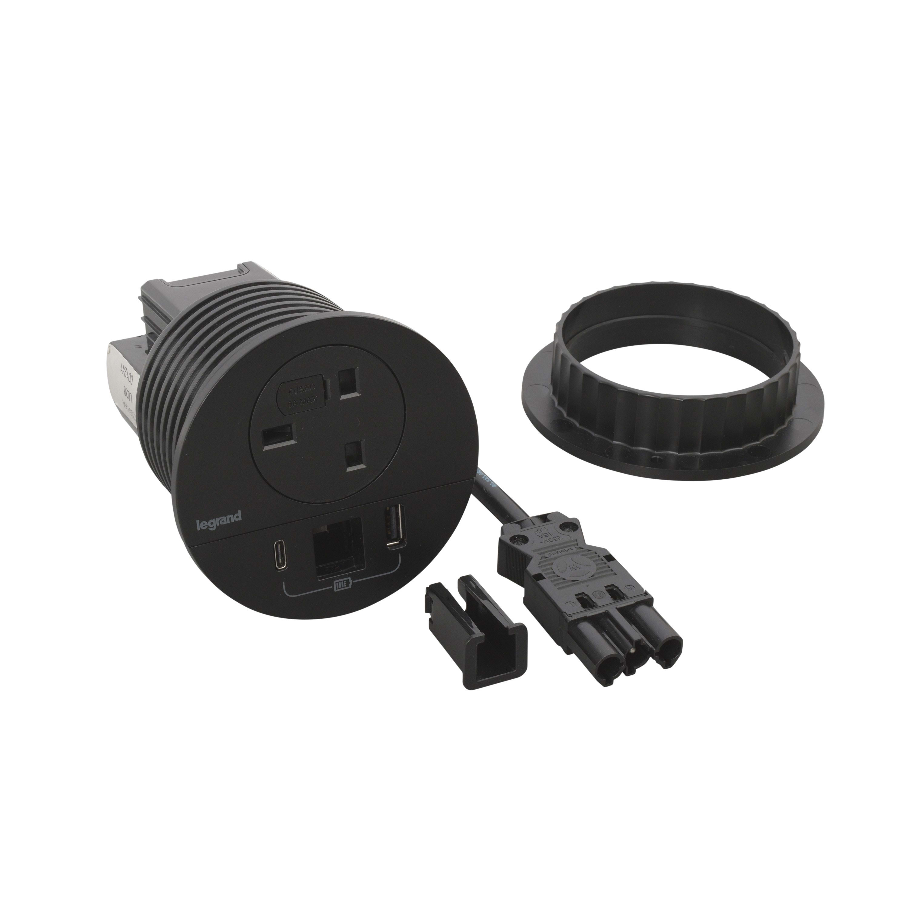 Planet Wattohm - Disq80 Incara 2P+T BS + USB A+C + sortie câble + cord 0,5m Wieland - noir