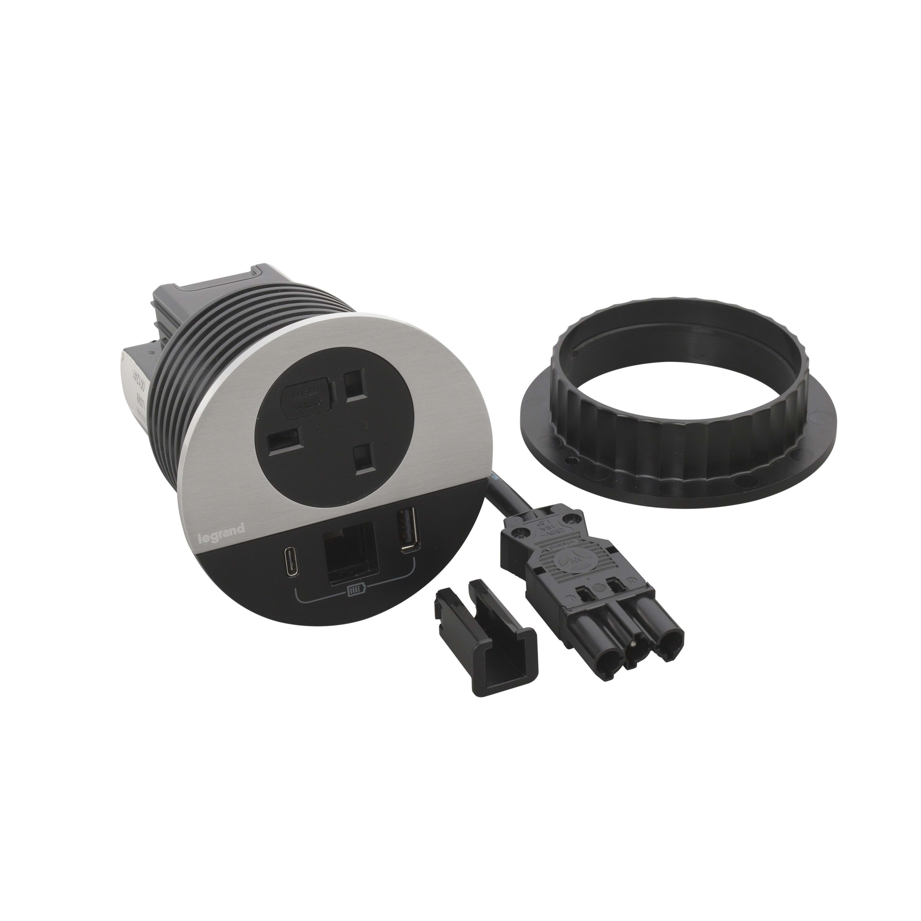 Planet Wattohm - Disq80 Incara 2P+T BS + USB A+C + sortie câble + cord 0,5m Wieland - metal