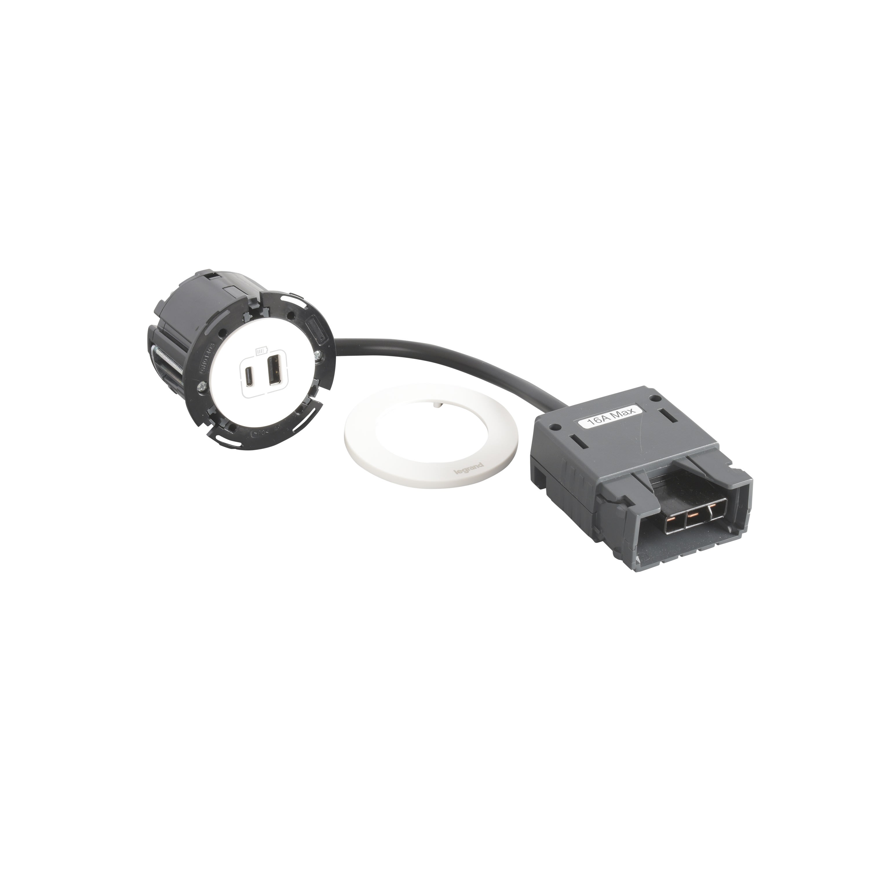 Planet Wattohm - Disq60 Incara chargeur USB A+C et cordon 2m fiche Intersoc R - blanc