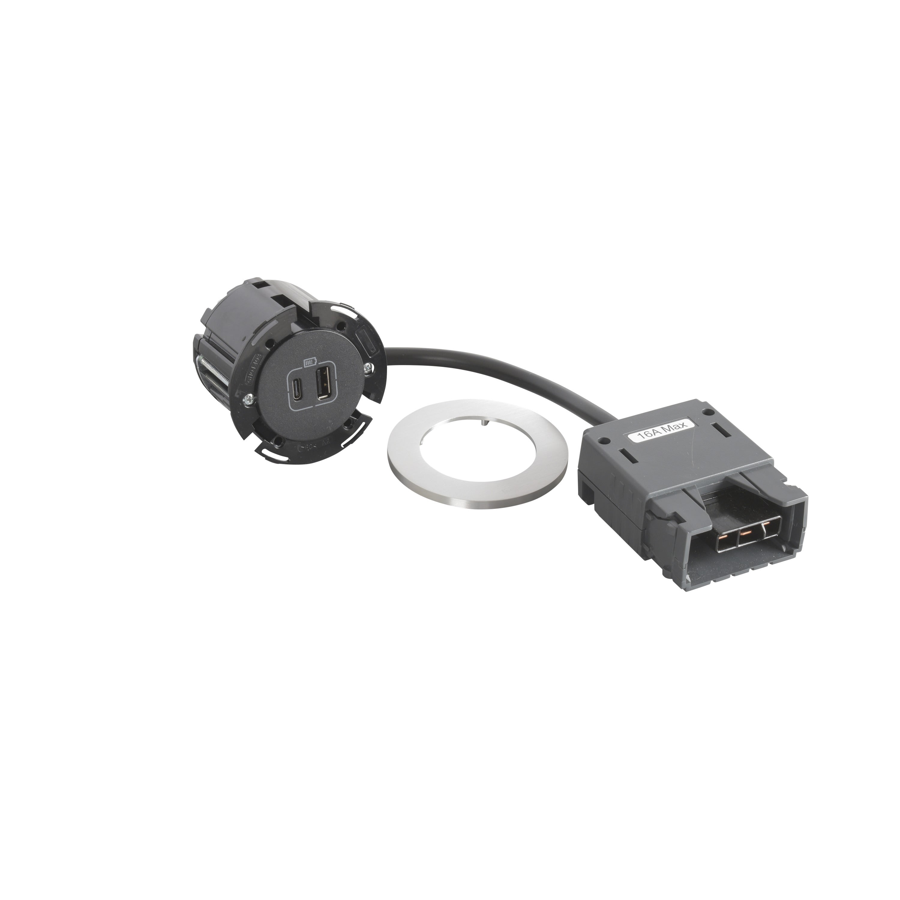Planet Wattohm - Disq60 Incara chargeur USB A+C et cordon 2m fiche Intersoc R - métal