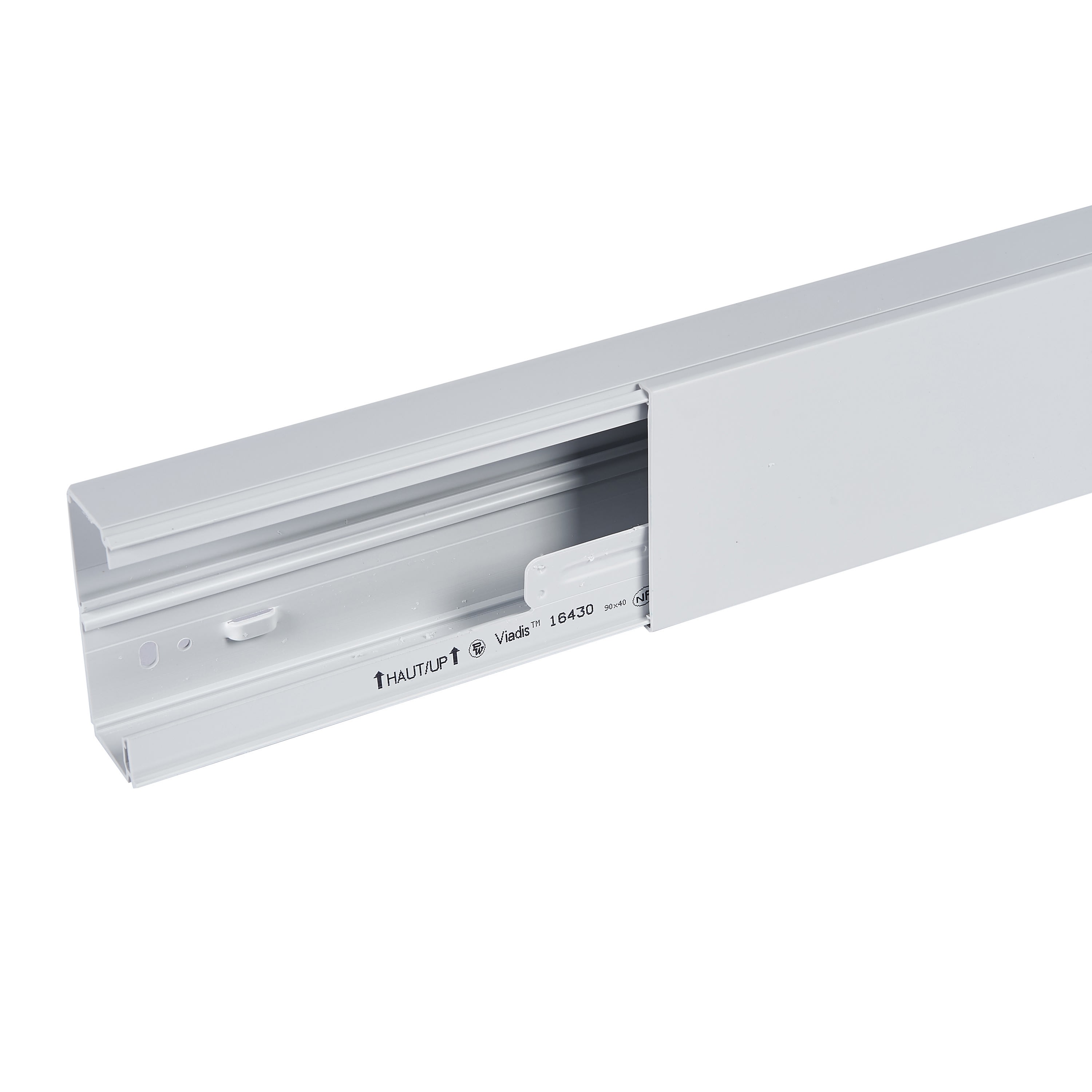 Planet Wattohm - Goulotte distribution Viadis 90x40mm-Fond+couvercle-1 compart-Longueur 2m-Gris