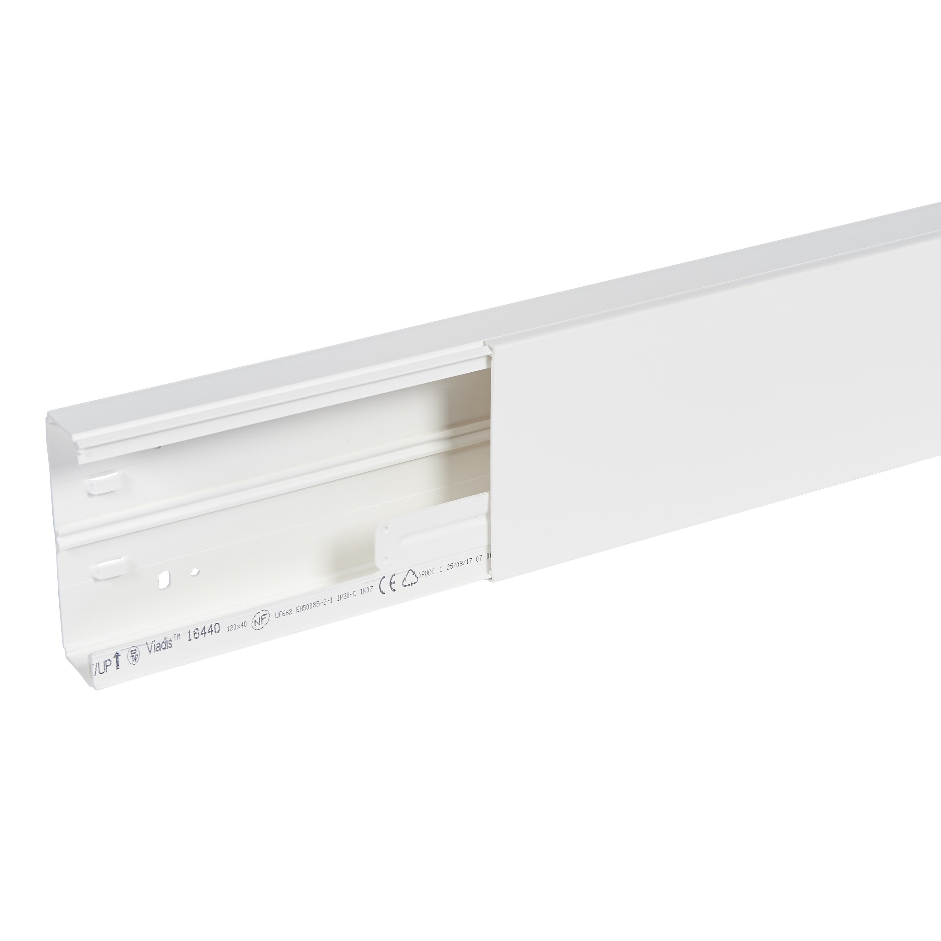 Planet Wattohm - Goulotte distribution Viadis 120x40mm-Fond+couvercle-1 compart-Longueur 2m-Blanc