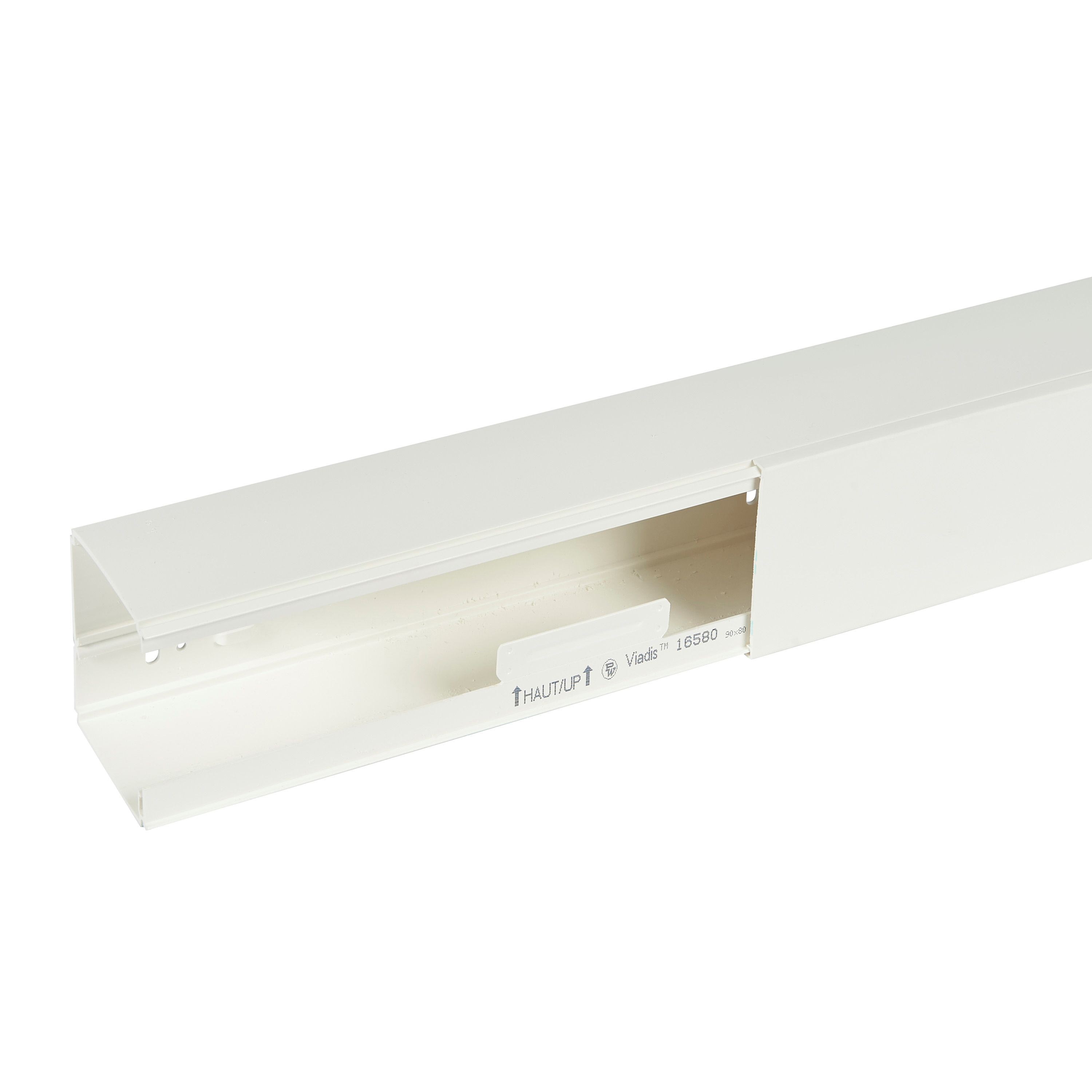 Planet Wattohm - Goulotte distribution Viadis 90x80mm-Fond+couvercle-1 compart-Longueur 2m-Blanc
