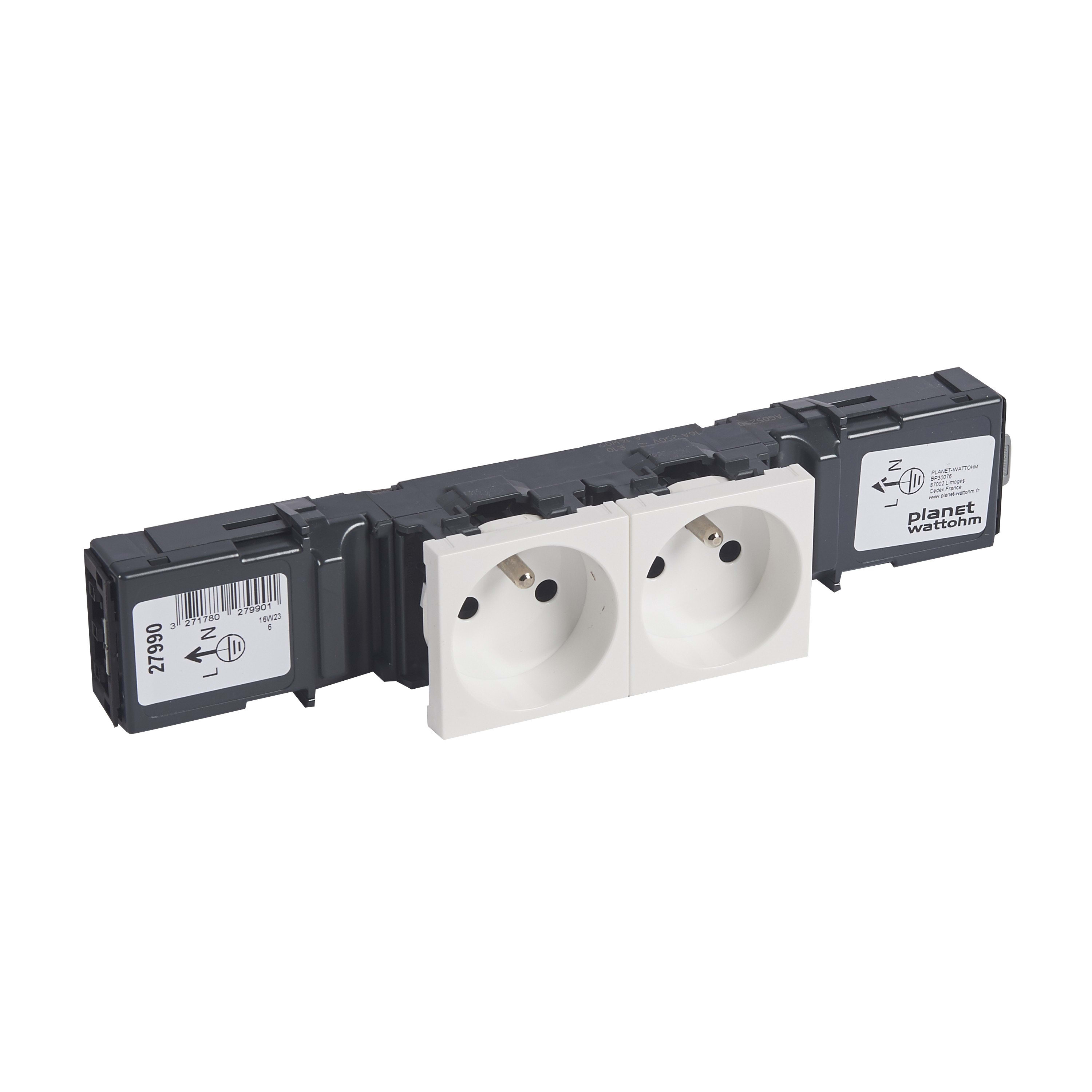 Planet Wattohm - Bloc prise pour goulotte Logix 45 - 2x2P+T Wago - Blanc Artic