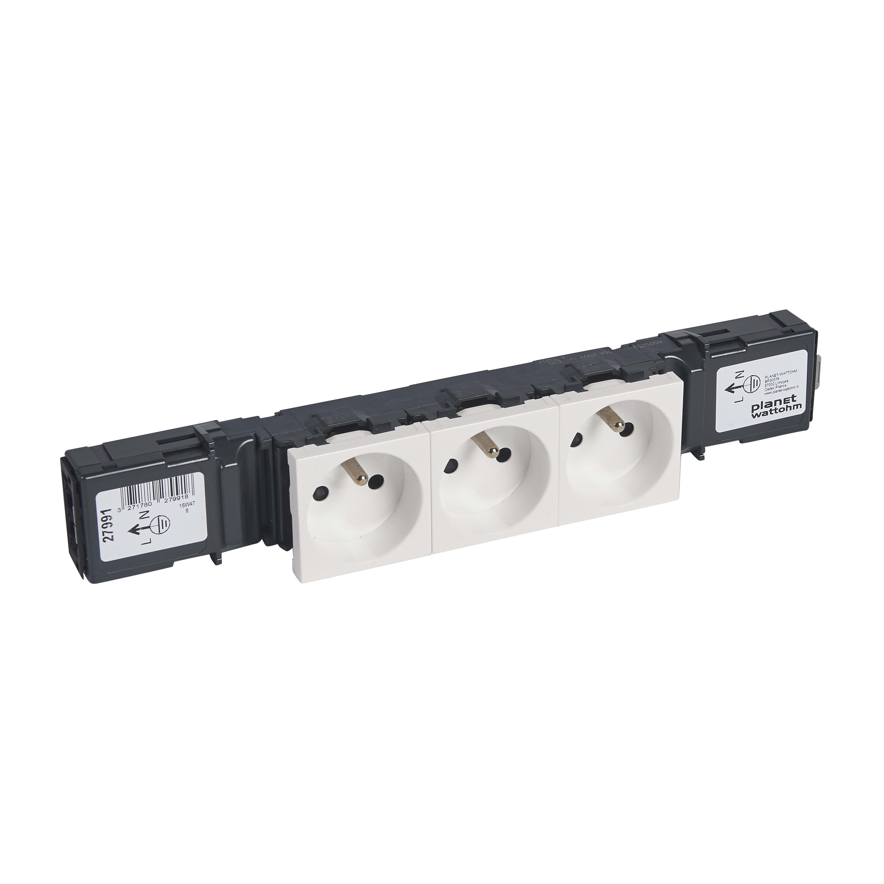Planet Wattohm - Bloc prise pour goulotte Logix 45 - 3x2P+T Wago - Blanc Artic