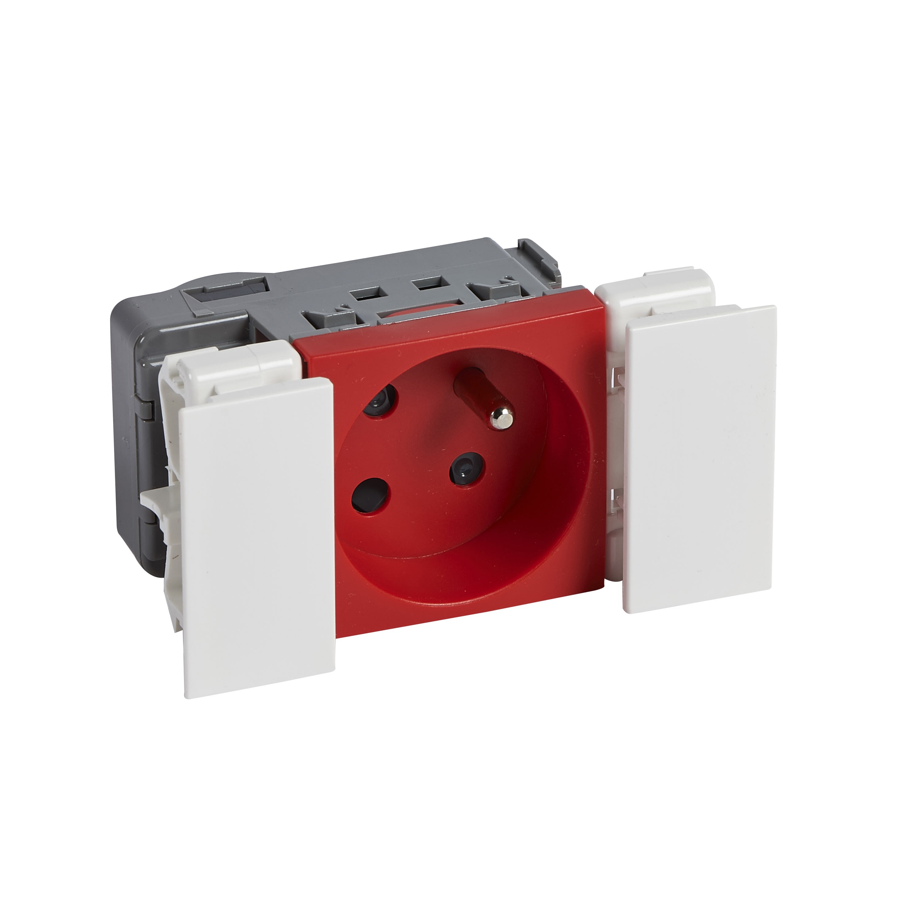 Planet Wattohm - Prise 2P+T Logix à détrompage -2 modules- 16A - 250V -Bornes auto-Rouge RAL 3020
