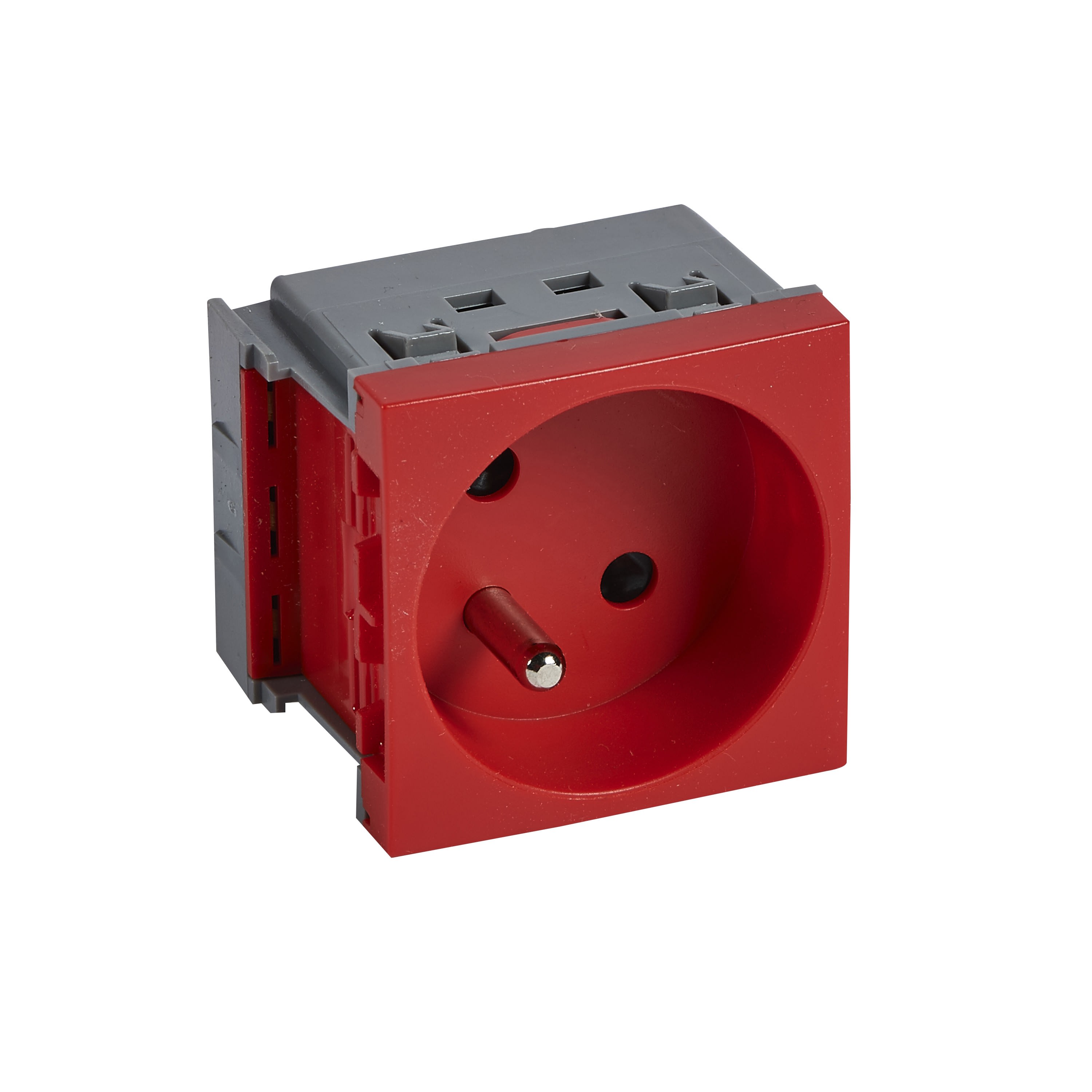 Planet Wattohm - Prise 2P+T juxtaposée Logix -2 modules- 16A - 250V-Brochage vertical-Rouge