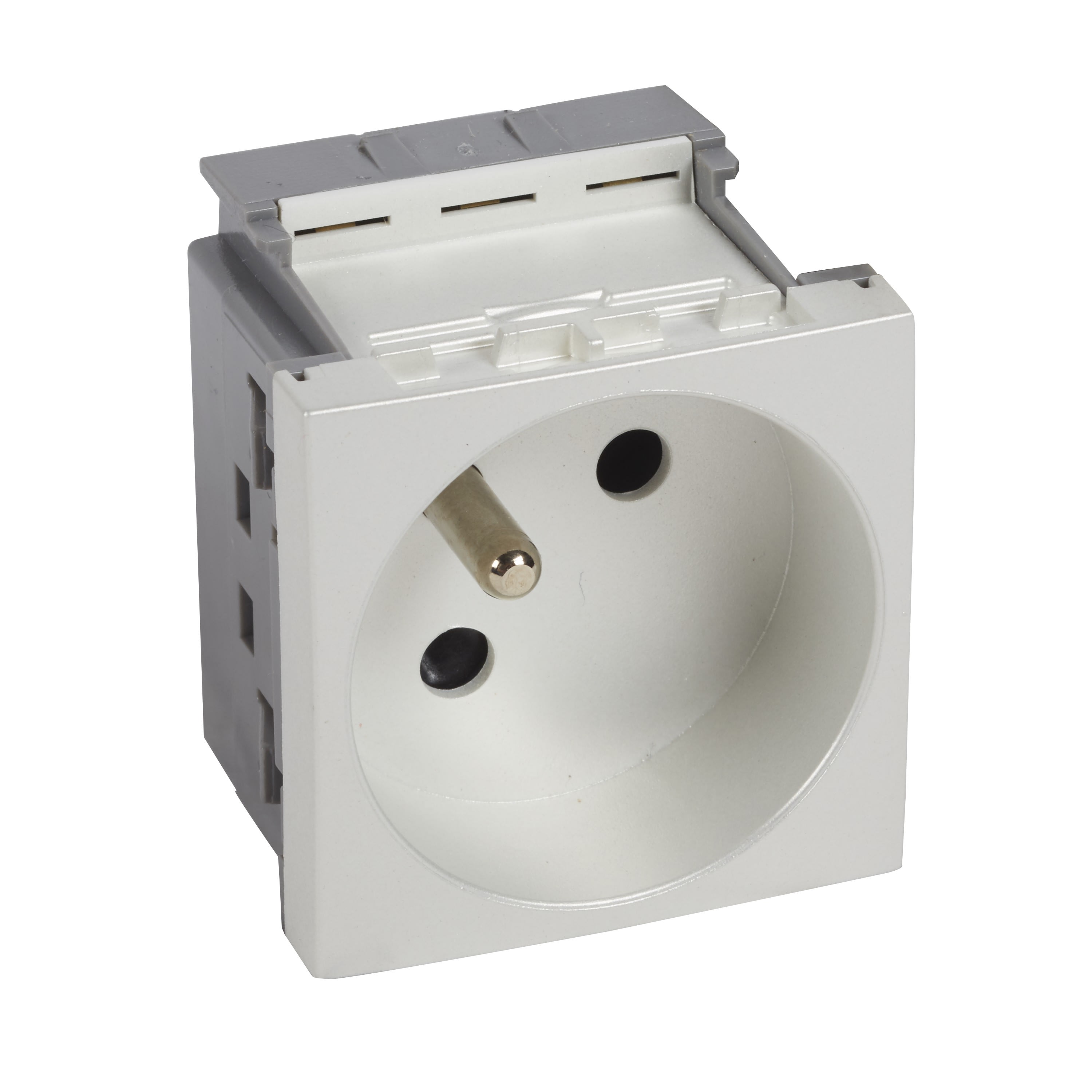 Planet Wattohm - Prise 2P+T juxtaposée Logix -2 modules- 16A - 250V-Brochage vertical-Alumnic