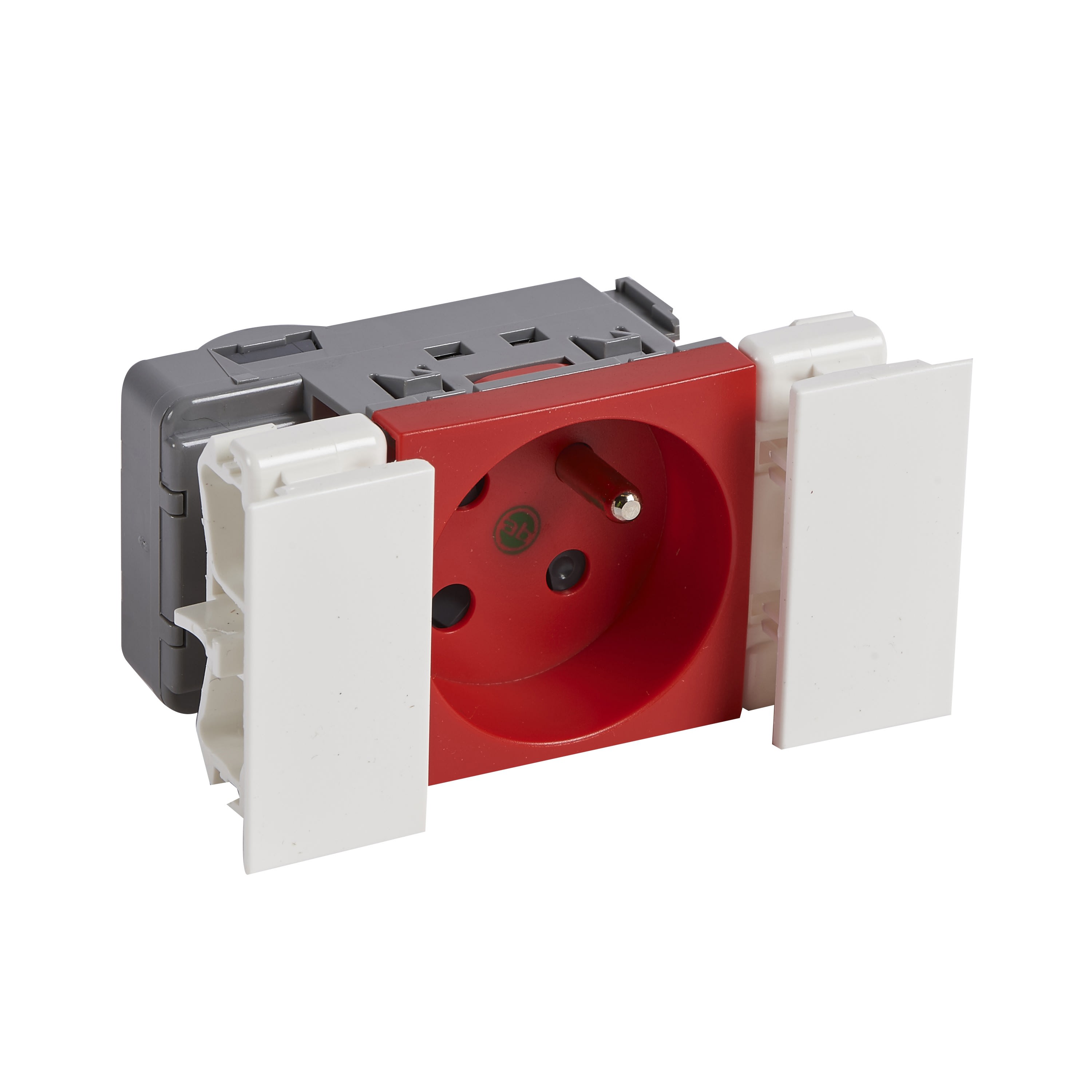 Planet Wattohm - Prise 2P+T Logix - 2 modules - 16A - 250V -Bornes auto-Rouge antimicrobien