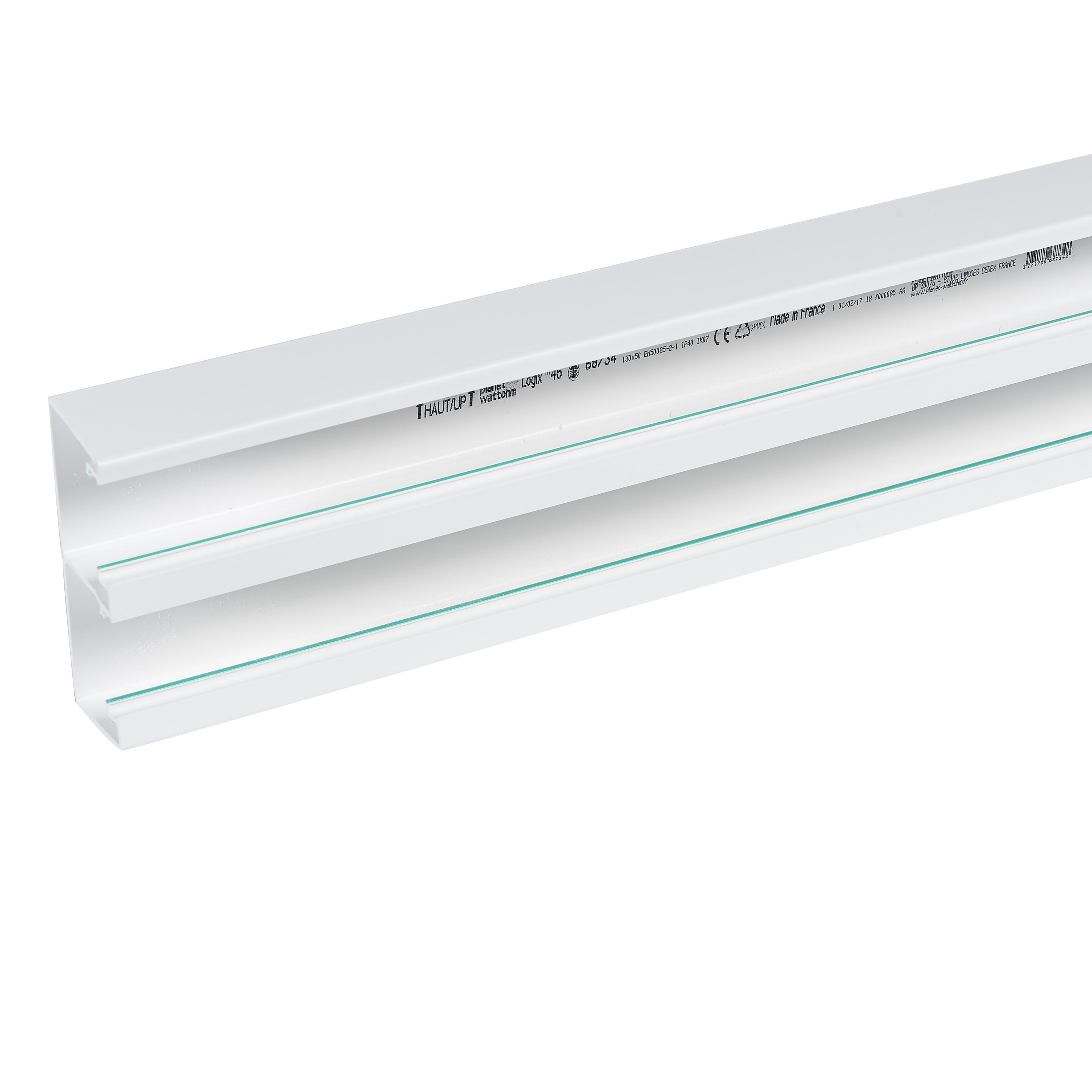 Planet Wattohm - Goulotte Logix 45 Antibactérienne-130x50mm-2 compartiments-Livré sans couvercle