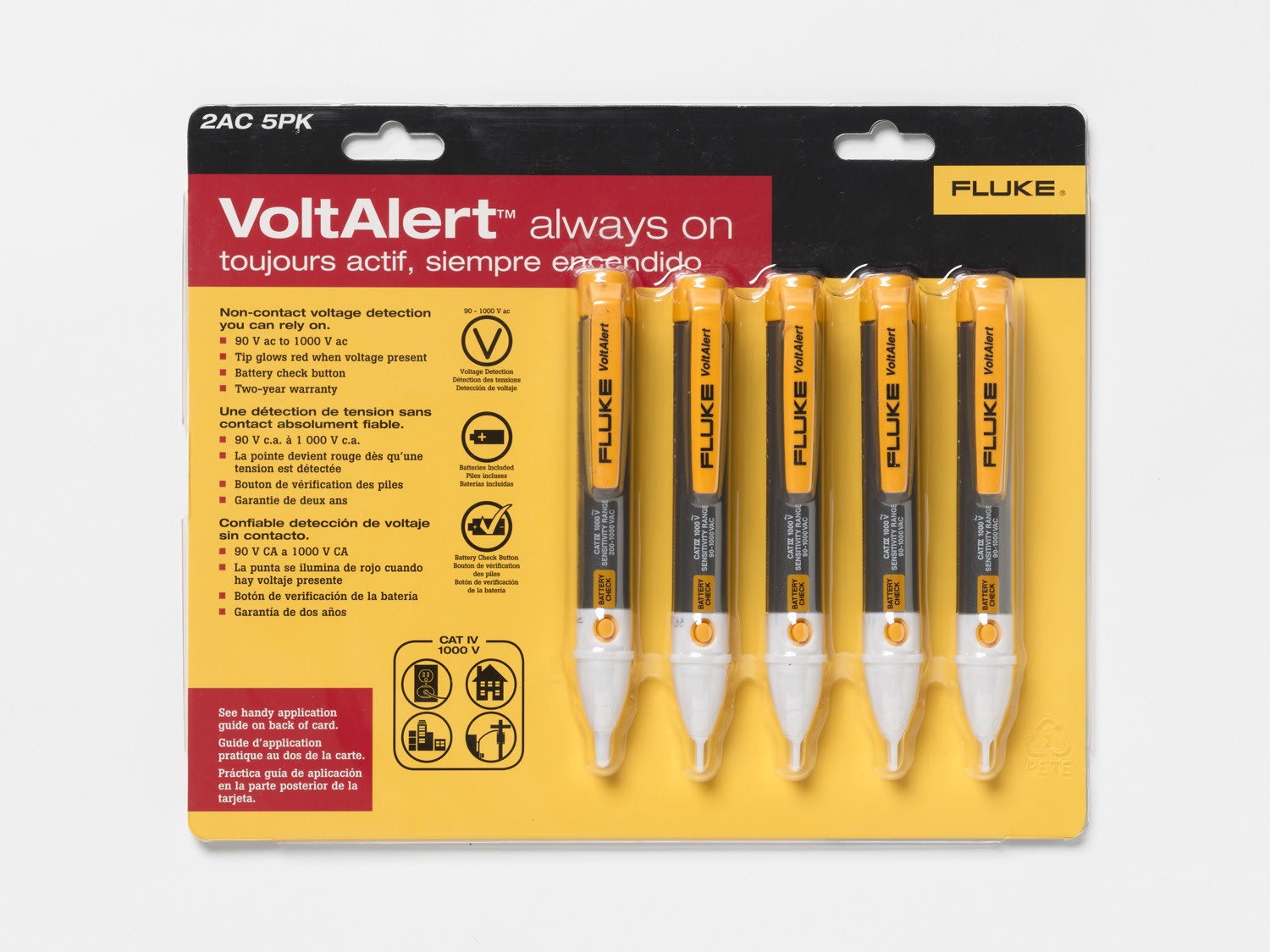 Fluke - FLK2AC/90-1000V5PK, Pack de 5 Détecteurs de tension FLK2AC 90-1000Vac