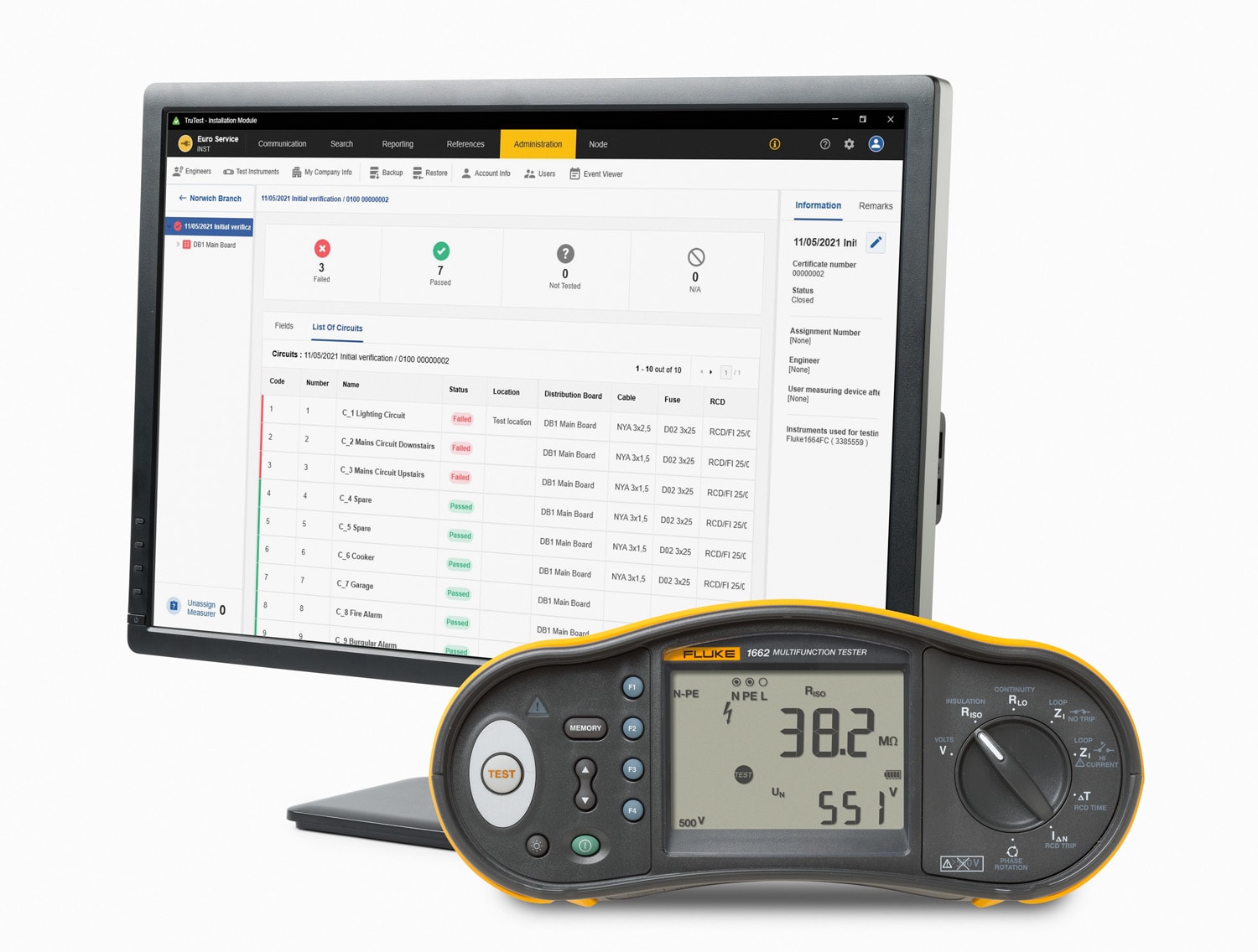 Fluke - 1662 SCH FTT KIT, Pack Testeur multifonction FLK-1662 SCH + logiciel TruTest