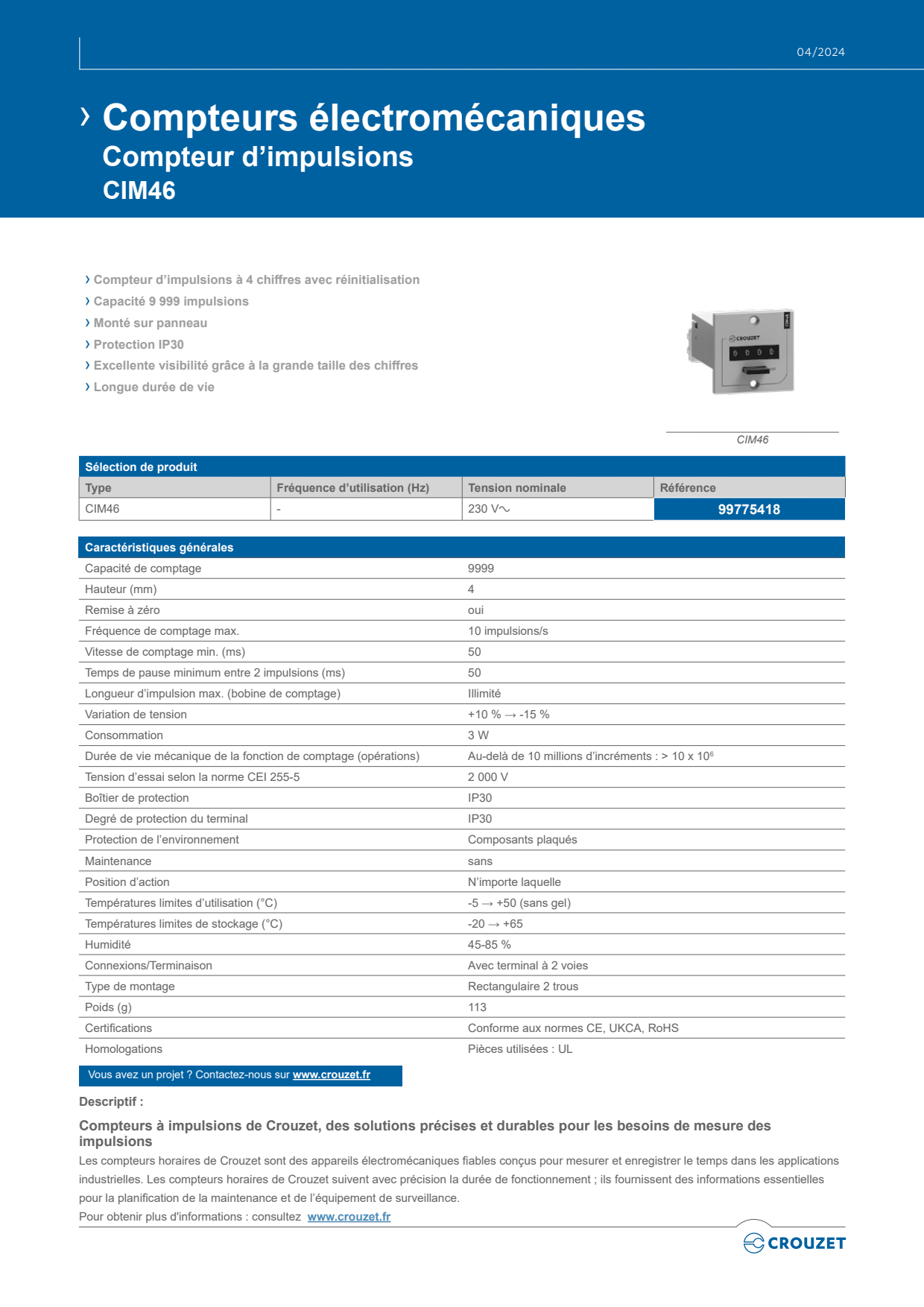 Crouzet - Millenium 3 Flush Panel Adaptor For CD12, CB12, XD10