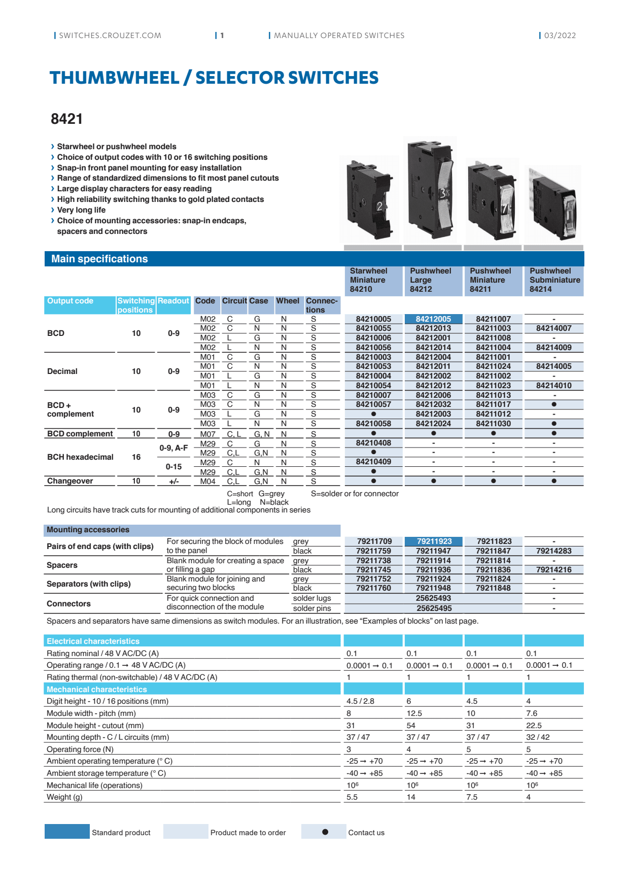 Crouzet - Limit switch, Classic, 8388 Series, 838811 CAB LAT 2.0