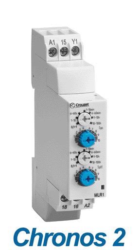 Crouzet - Chronos 2 Timer MUR1, 24 VDC / 24-240 VAC, 1 C/O, 8 A, 0.1 s - 100 h, 17.5 mm