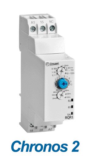 Crouzet - Chronos 2 Timer RX2R1, 24 VDC / 24-240 VAC, 2 C/O, 8 A, 0.1 s - 100 h, 22.5 mm