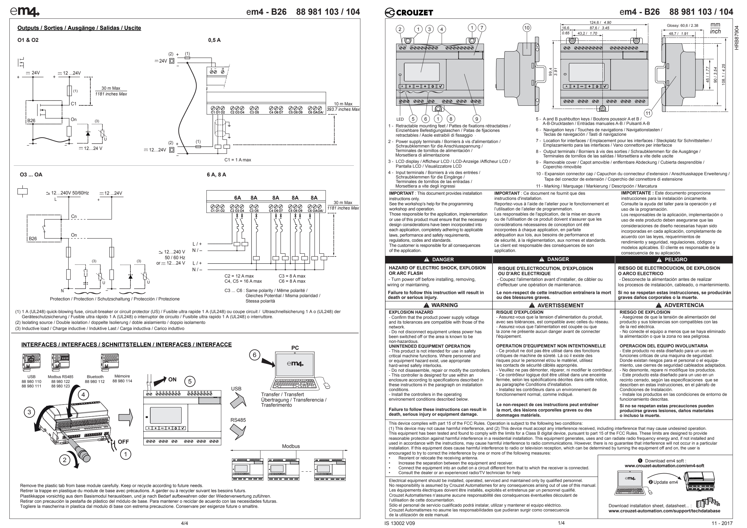 Crouzet - Em4 Alert Telecontroller, B26-3Gs Starter Kit, 26 I/O, 24 Vdc, Cable, Software