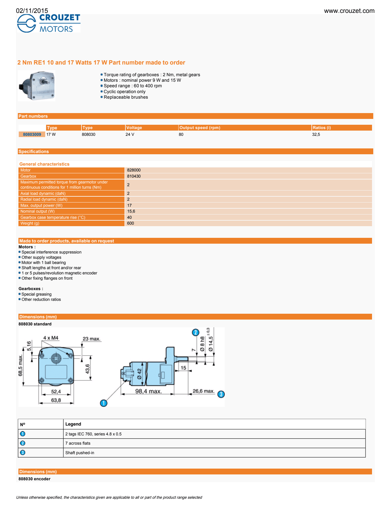 Crouzet - SQ57 Motor 150 W 12-32VDC + Drive TNi21 0-10 V + Gearbox P81 - 3 st. Ratio 99.52