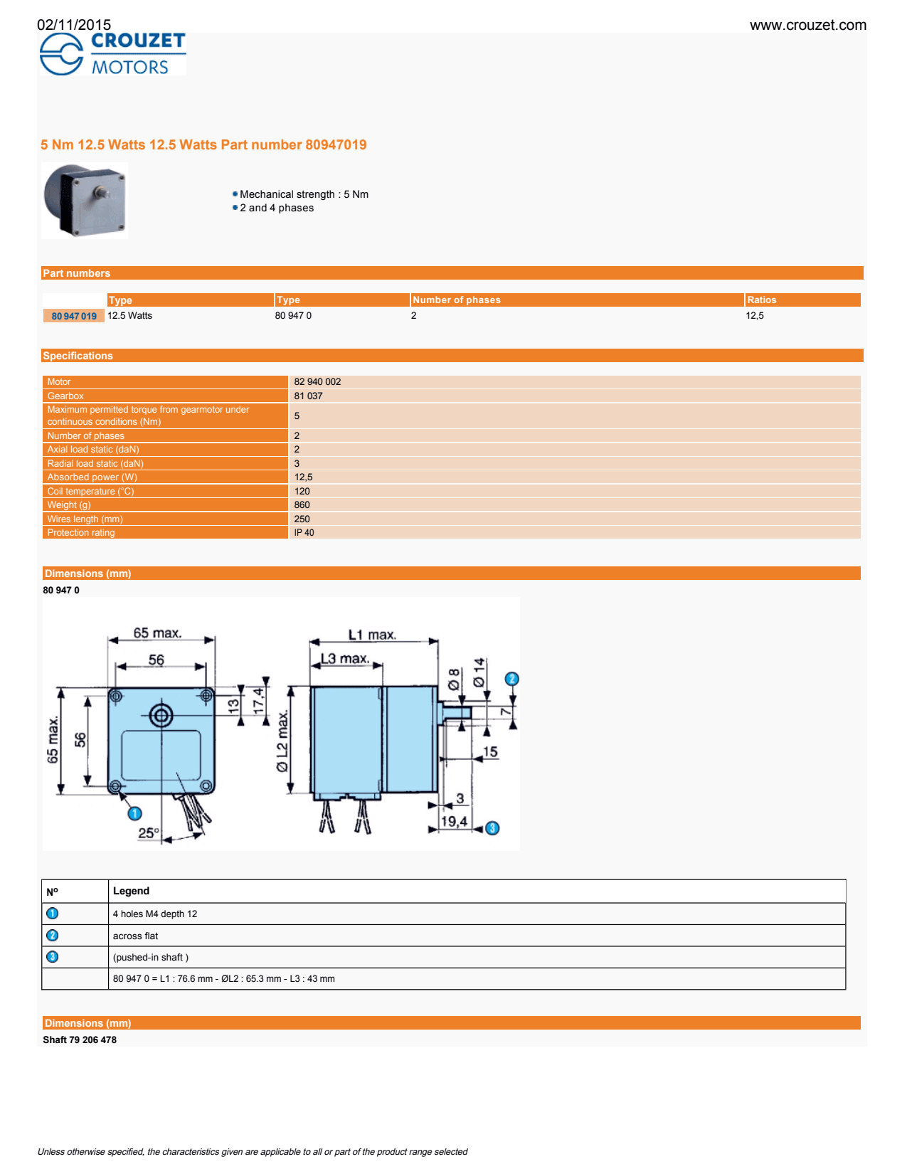Crouzet - DC Brush Geared Motor 808130, Dir. = 2, 3000 RPM, VDC = 24, Ratio = 455/18