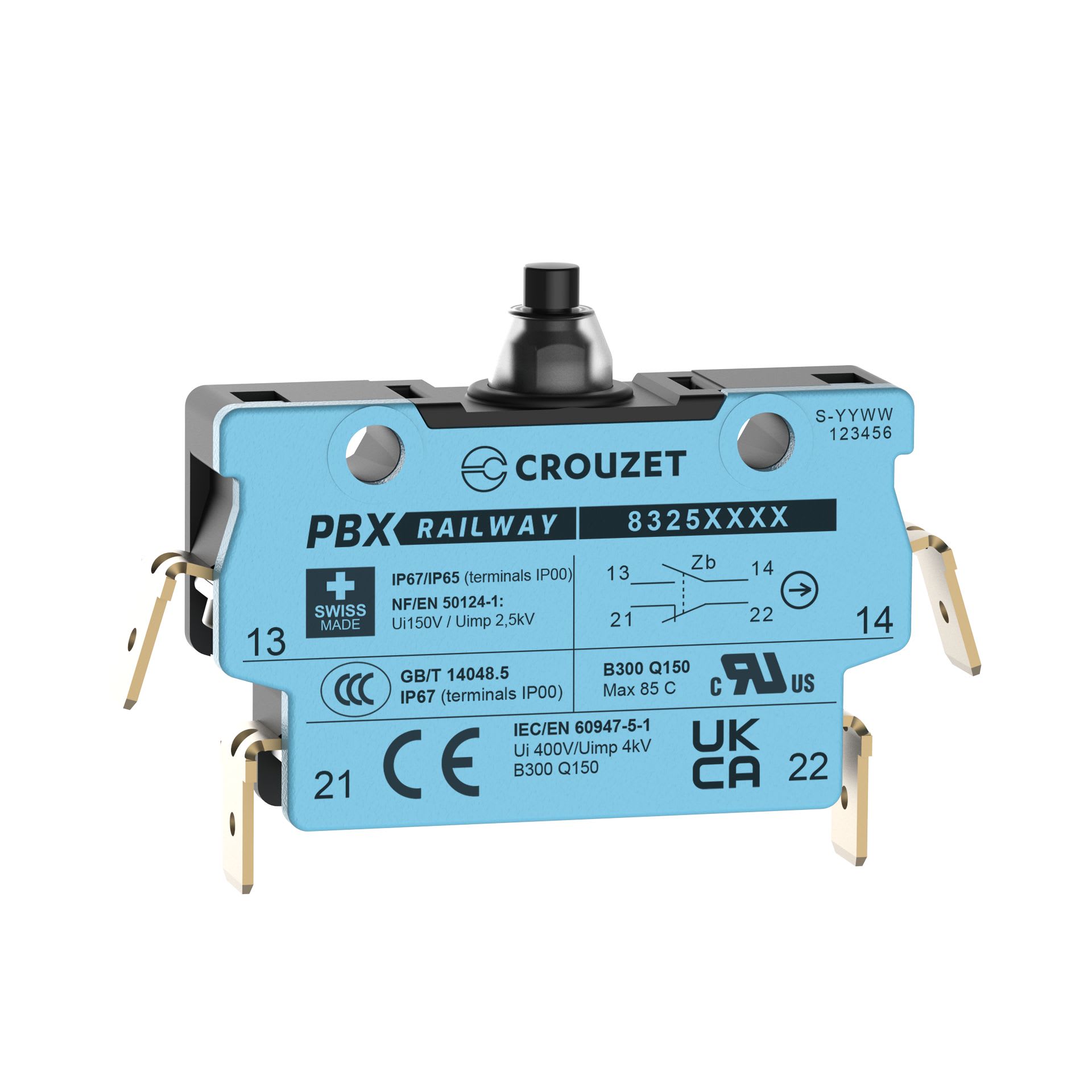 Crouzet - Microswitch, Classic, PBXR-8325 Series, 83250 IP67 W3/90B LG