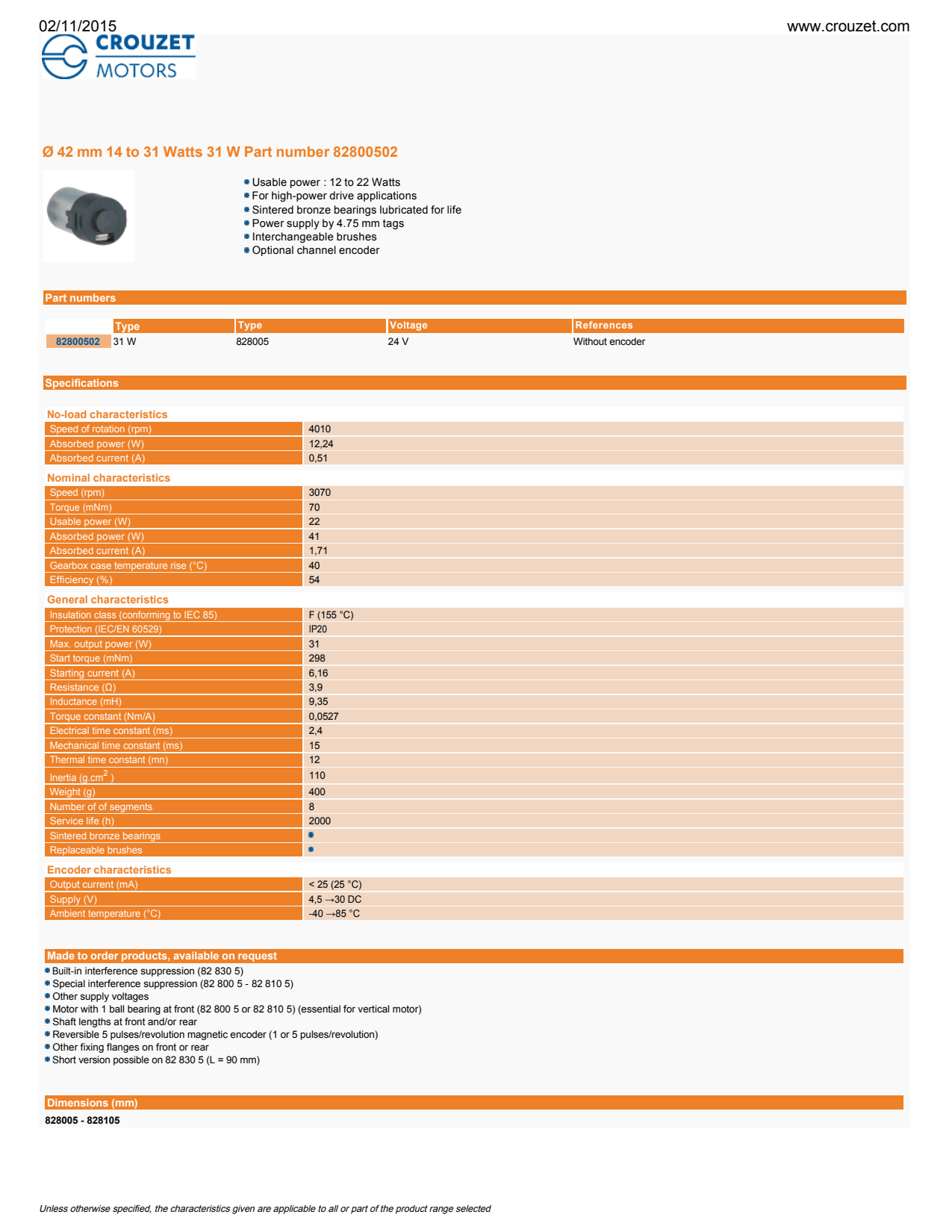 Crouzet - Synchronous Motor 823400 V = 115, Hz = 60, Dir. = CW