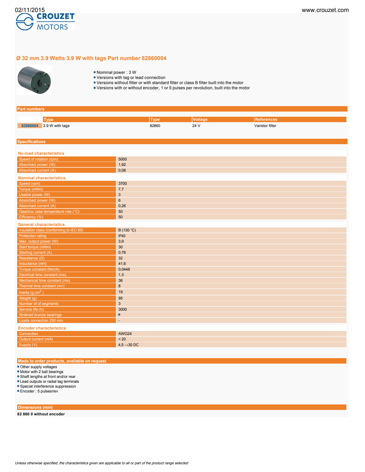 Crouzet - Synchronous Geared Motor 825240, Dir.=2, V=220-230, Hz=50, Ratio=120, Shaft=Std