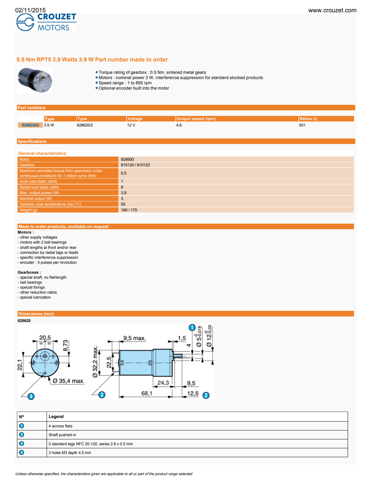 Crouzet - DC Brush Motor 828300 2000RPM VDC = 48, Dir. = 2,