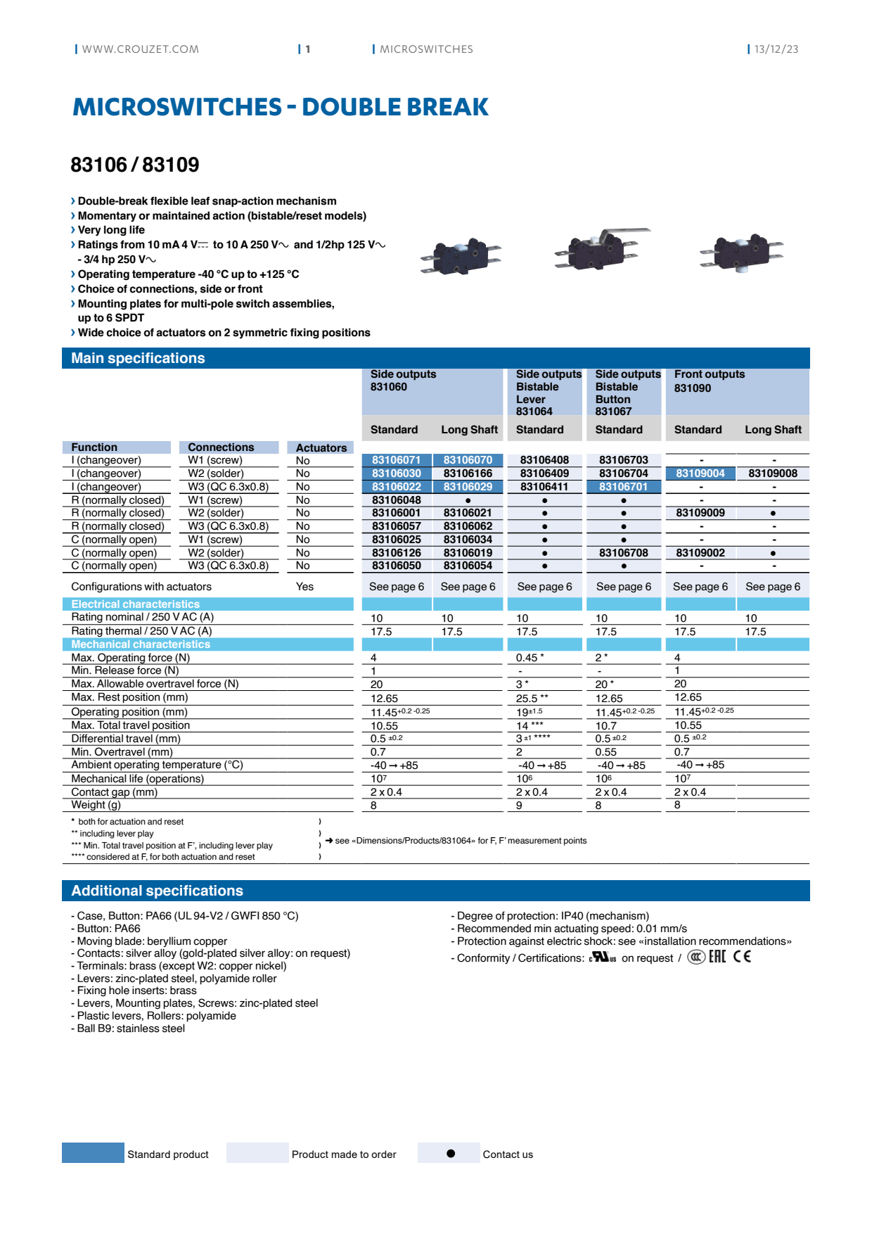 Crouzet - DC Brush Gear. Mot. 828670 Dir.=2 5000 RPM VDC=24 Con.=Tabs Fil.=Var. Ratio=25/2