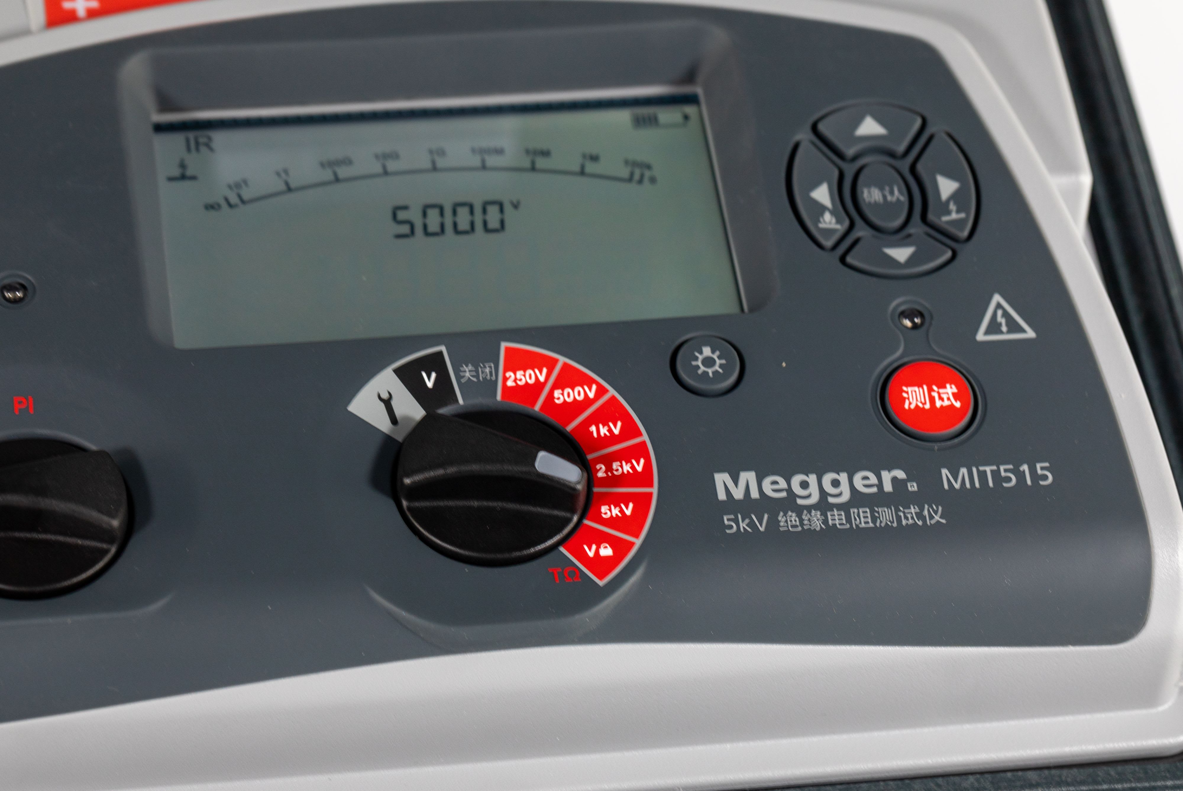 MEGGER - Isolamètre Analogique/Digital MIT515 100V à 5kV, 10TOhms, IP/DAR, nA, µF, V, T