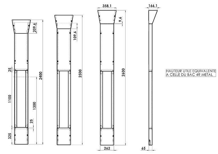 Sib Adr - Goulotte toute hauteur simple 65 mm + cornet