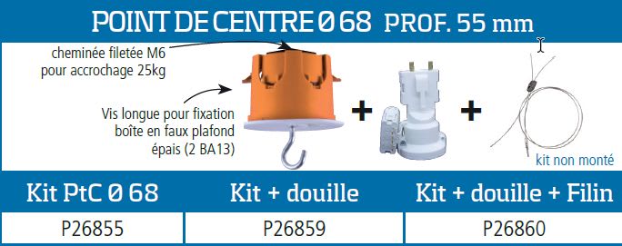 Sib Adr - Kit centre dcl diamètre 68 mm + douille E27 + Kit 35 kg