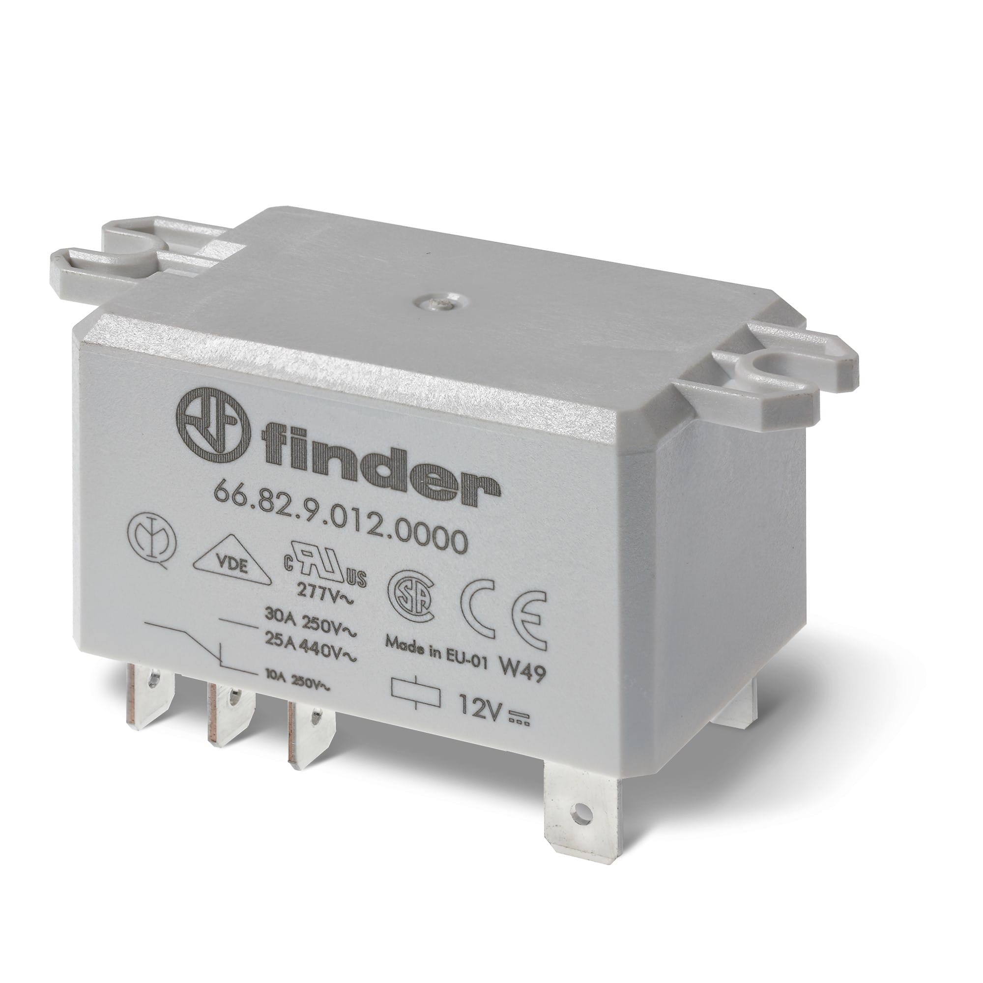 Finder - Relais de puissance 2NO 30A 12V DC, patte de fixation, Faston 250, AgSnO2