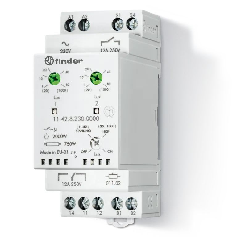 Finder - Crépusculaire 1 inverseur + 1NO 12A 230V AC, 2 sorties indépendantes