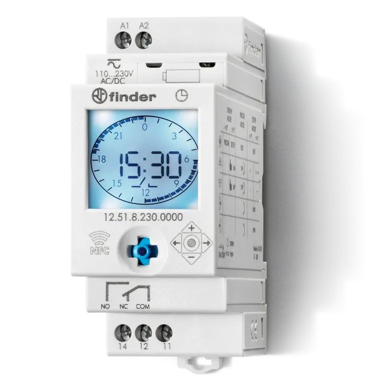 Finder - Horloge hebdomadaire digitale 1 inverseur 16A 110 à 230V AC/DC, NFC
