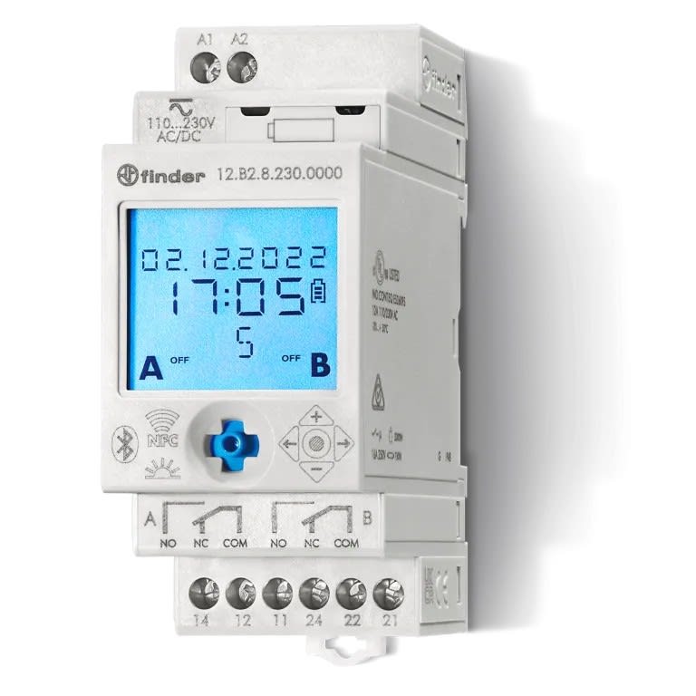 Finder - Horloge astro annuelle synch digitale 2RT 16A 110 à 230VAC, Bluetooth+NFC