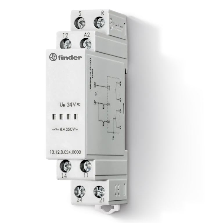 Finder - Relais bistable modulaire 1 inverseur + 1NO 8A 24V AC/DC, set et reset