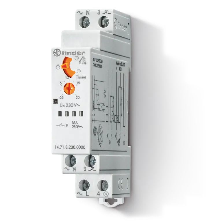 Finder - Minuterie cage d'escalier 3 fonctions 1NO 16A 230V AC, 30s à 20 minutes