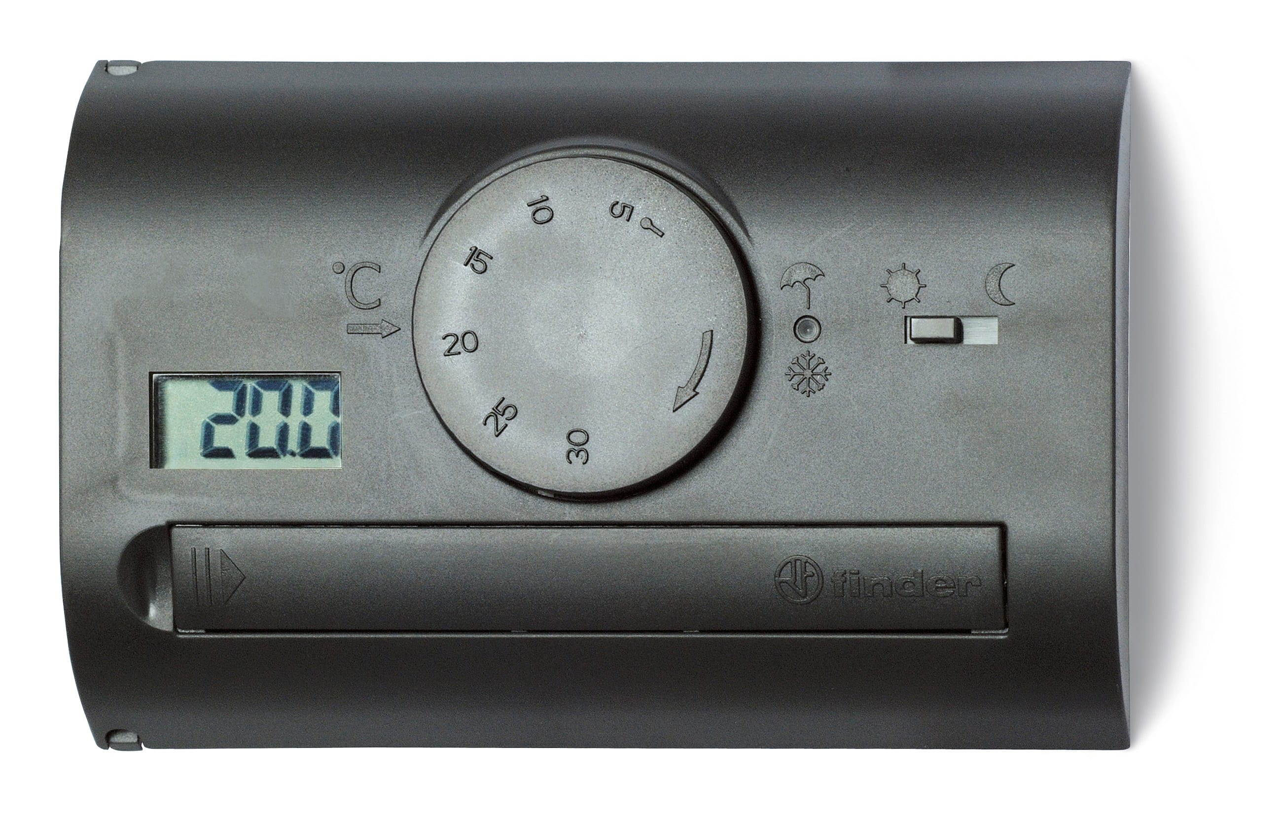 Finder - Thermostat 1 inverseur 5A, IP20, selecteur jour-nuit, 2 piles 1,5V, noir