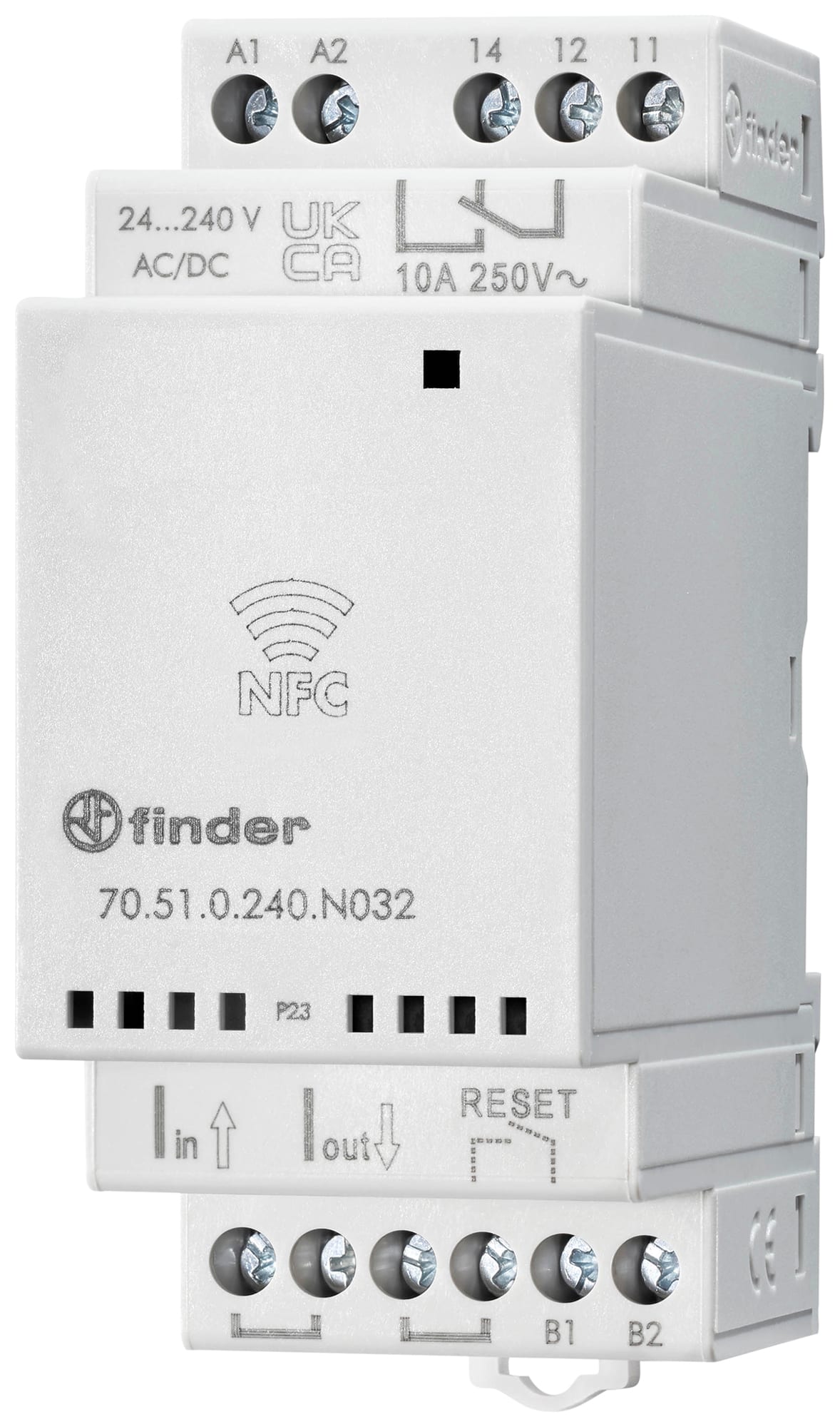 Finder - Relais contrôle de courant universel, 1RT 10A 24?240V AC/DC, multifonction, NFC