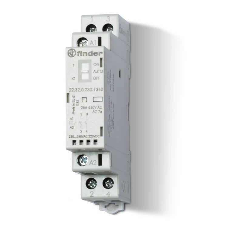 Finder - Contacteur 2NC 25A 230V AC/DC, AgSnO2, indicateur méca + LED